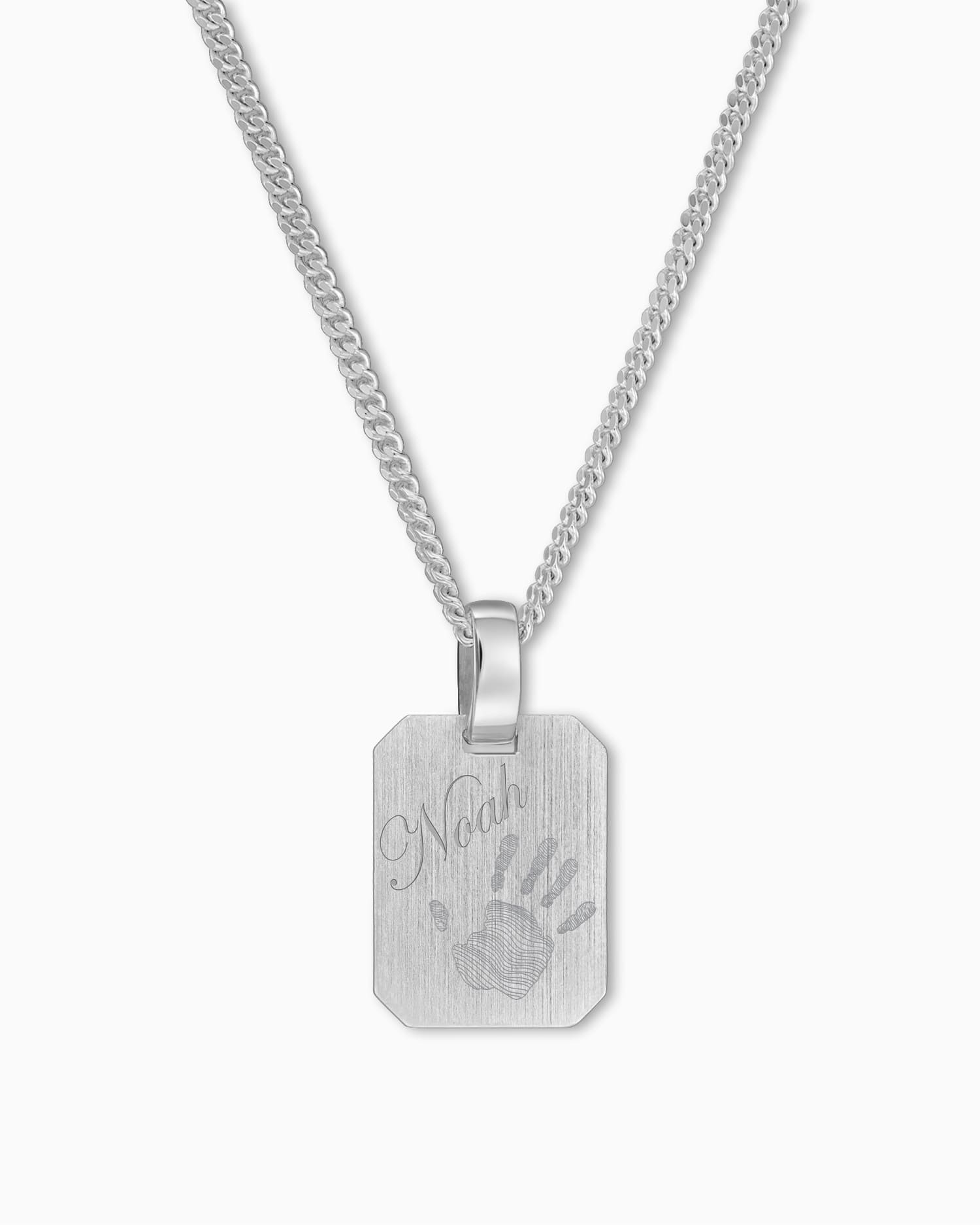 Handprint engraving plates necklace pendant square