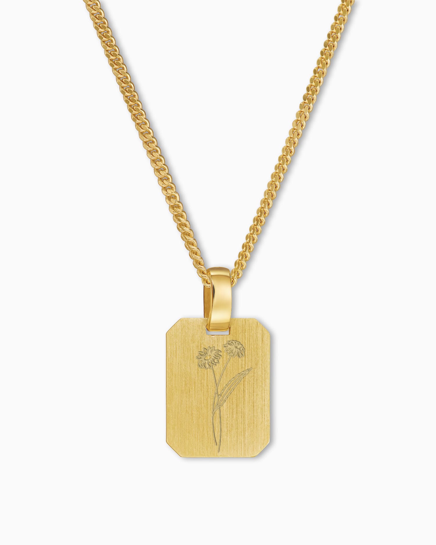 Birth flower engraving plates necklace pendant square