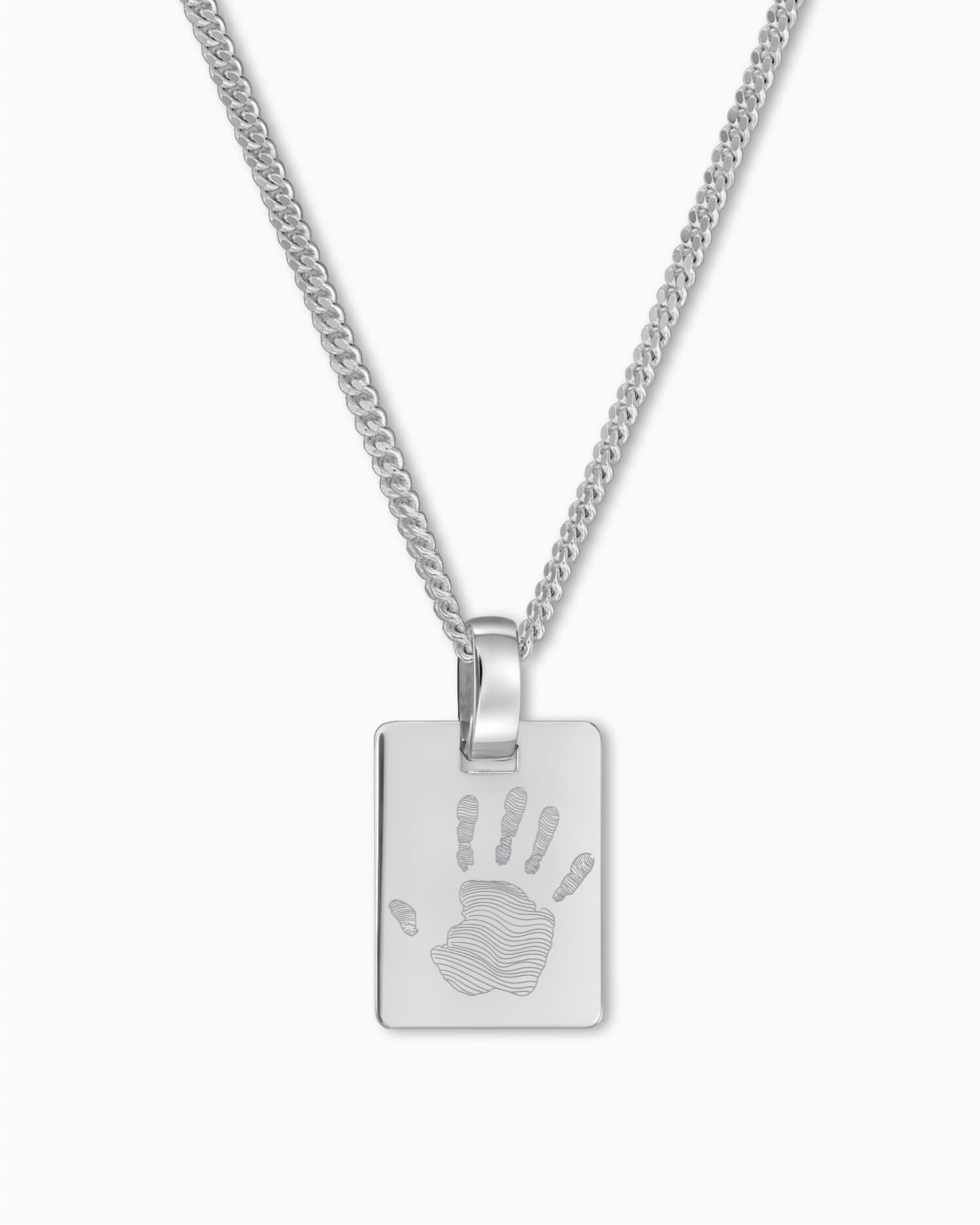 Handprint engraving plates necklace pendant square