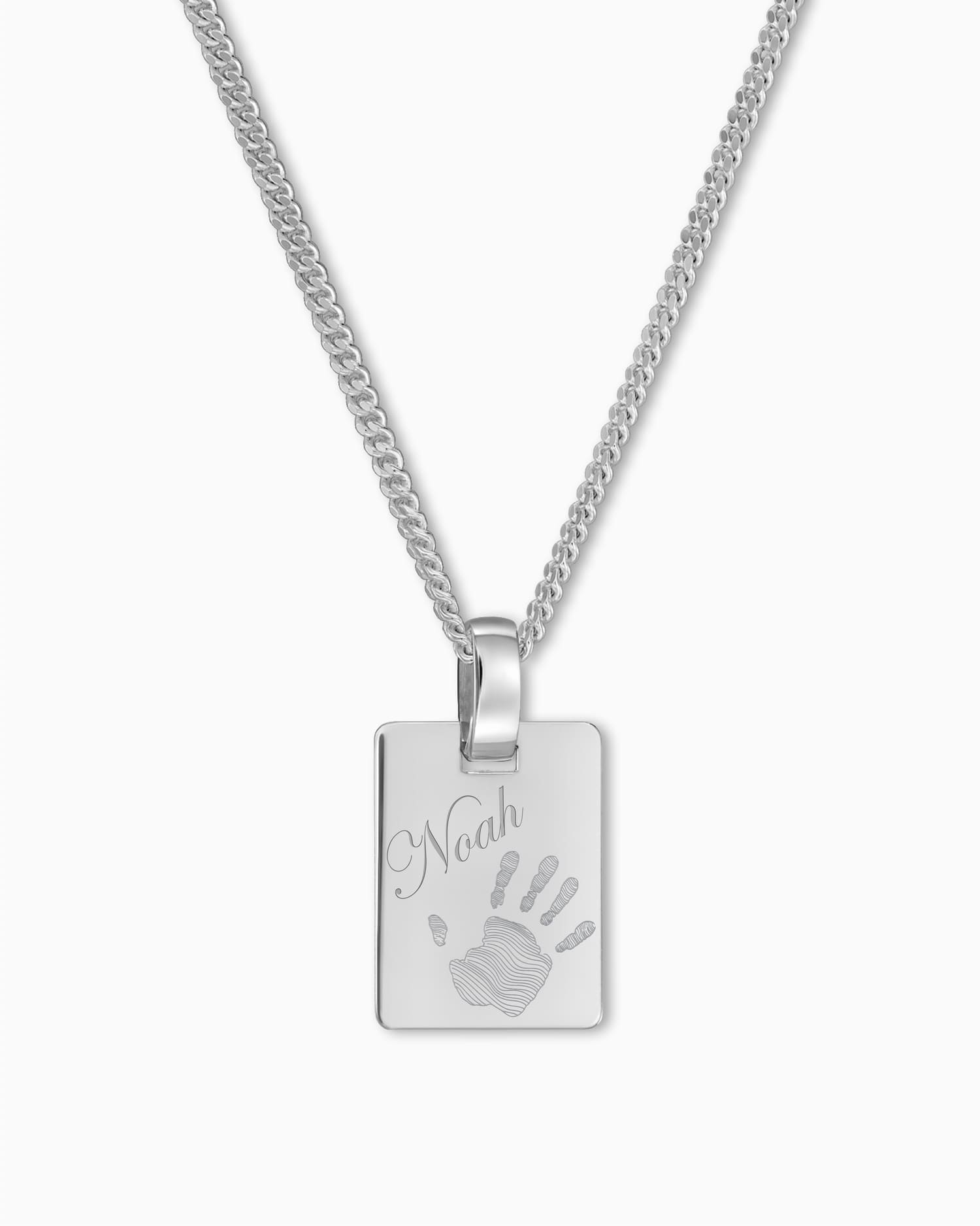 Handprint engraving plates necklace pendant square