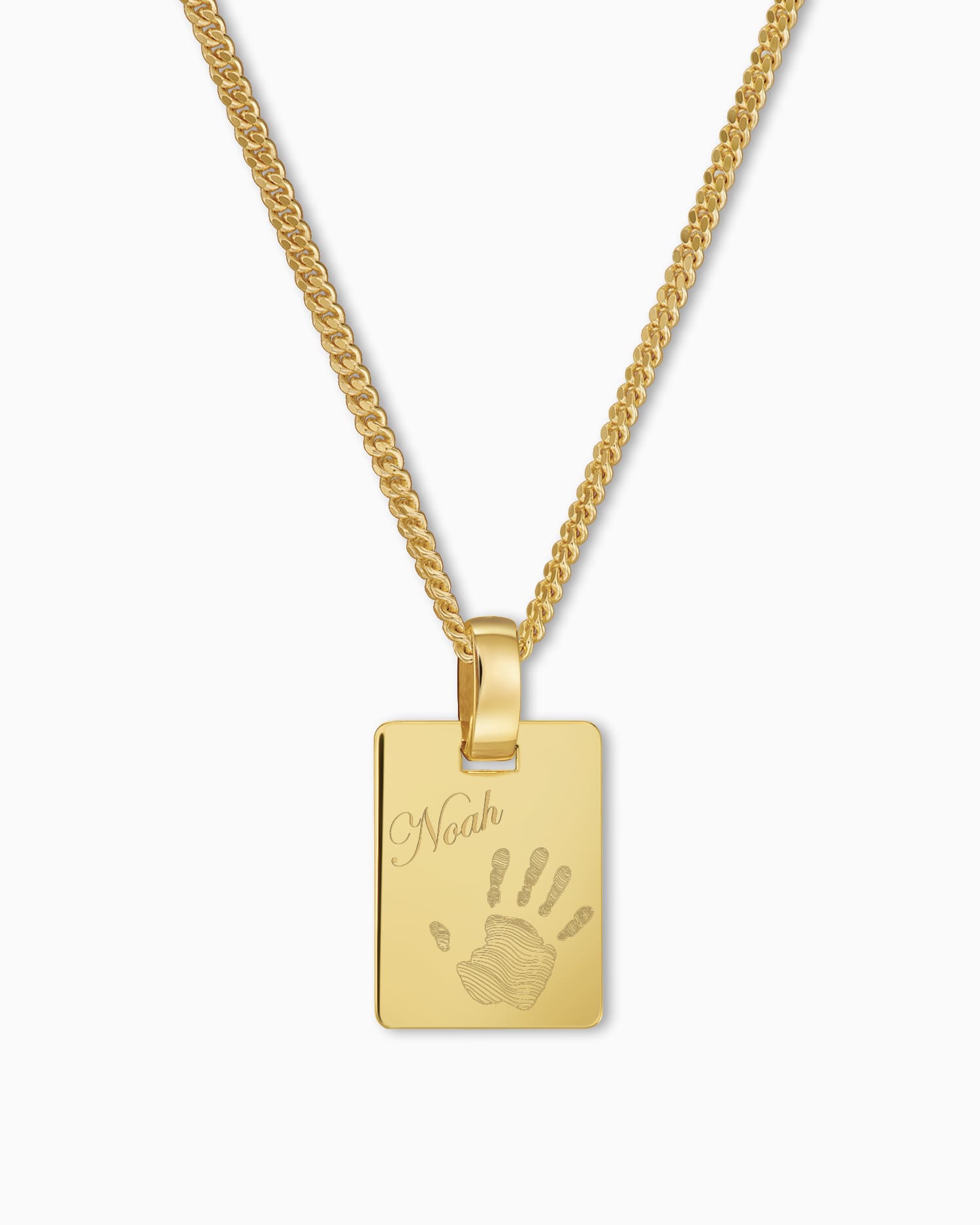 Handprint engraving plates necklace pendant square