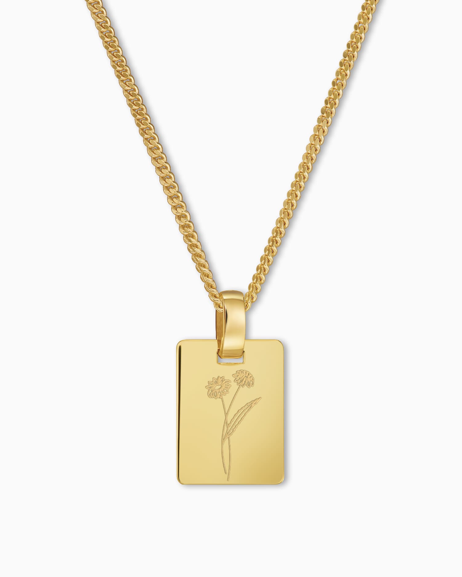 Birth flower engraving plates necklace pendant square