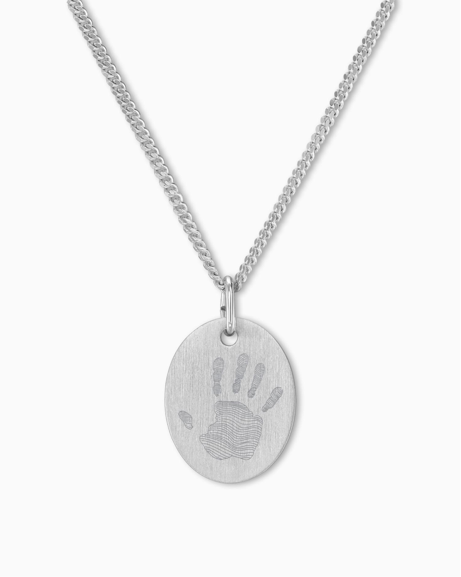Handprint engraving plates necklace pendant oval