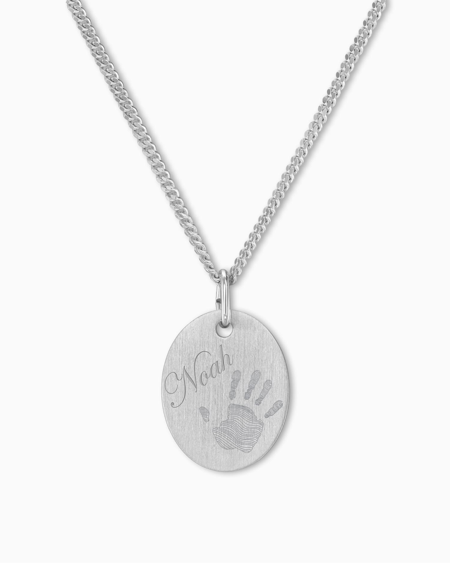 Handprint engraving plates necklace pendant oval