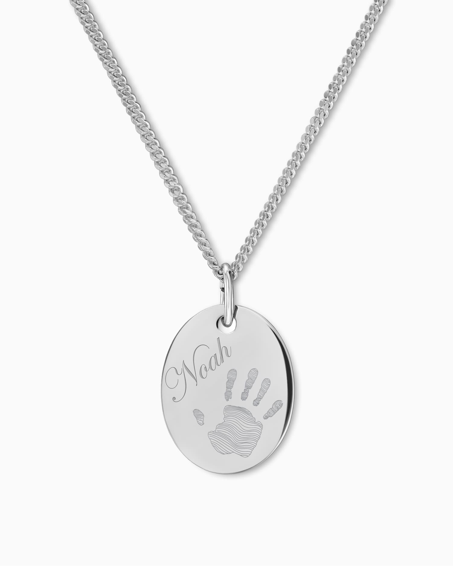 Handprint engraving plates necklace pendant oval