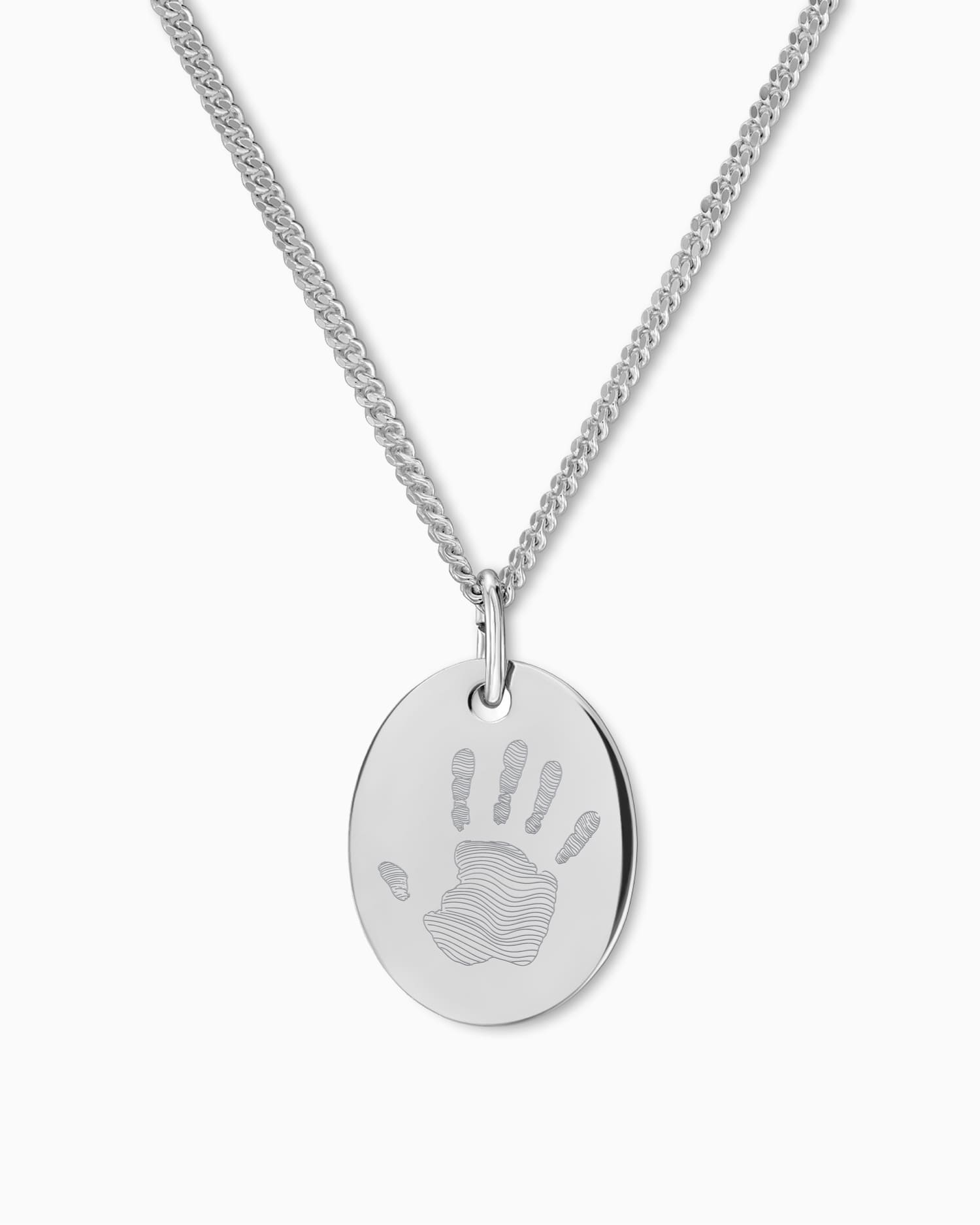 Handprint engraving plates necklace pendant oval