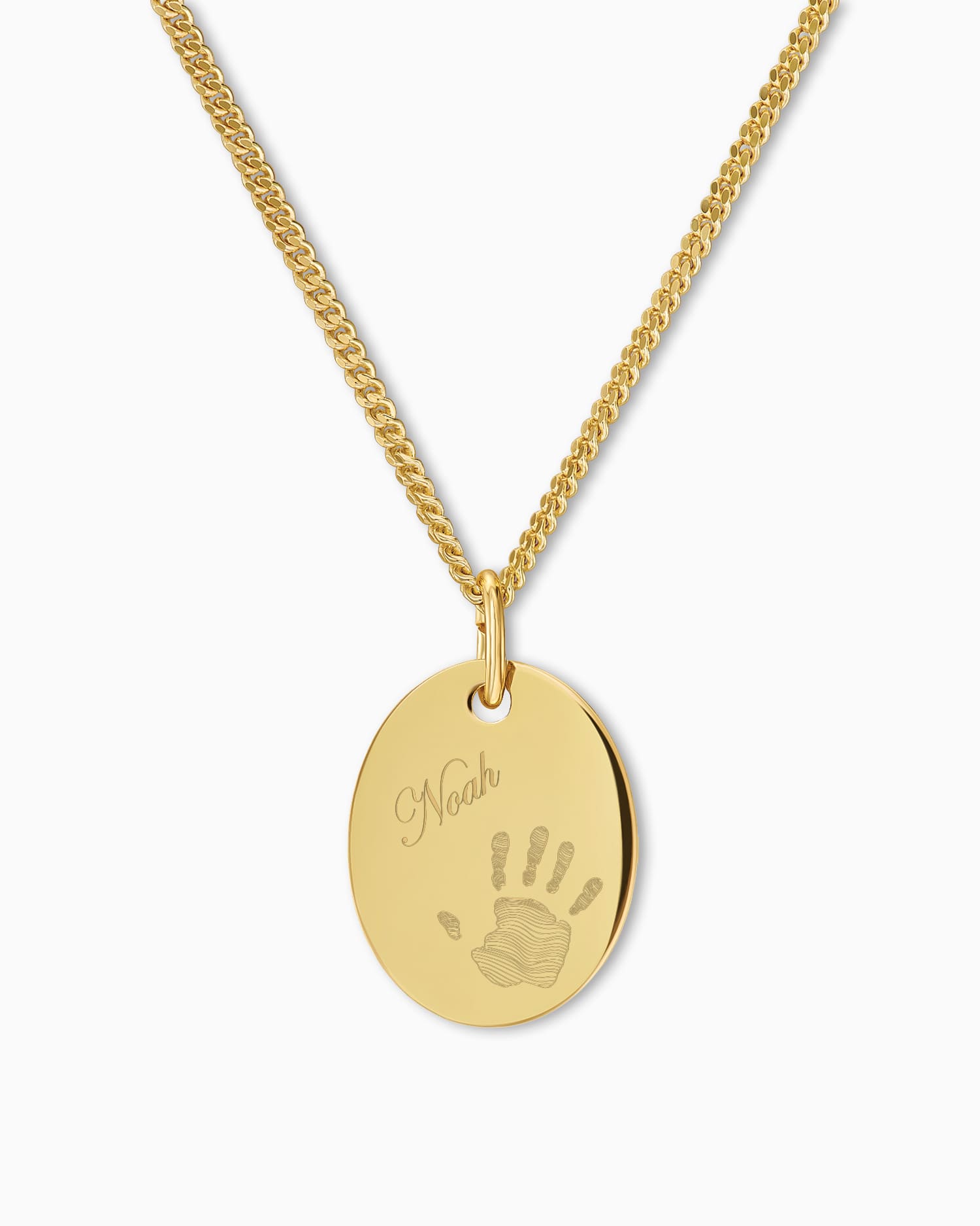 Handprint engraving plates necklace pendant oval