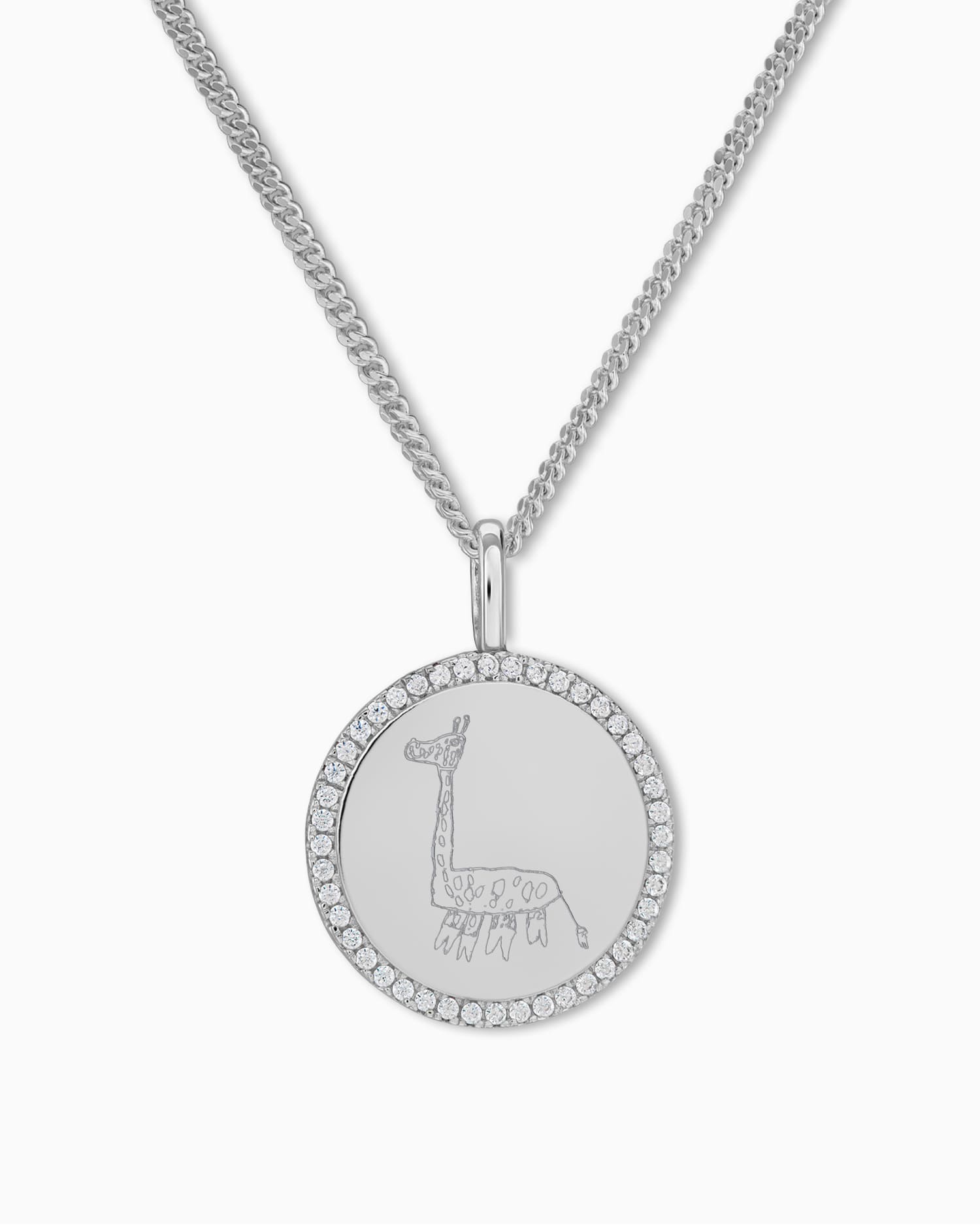 Own drawing engraving plates necklace pendant round zirconia 16mm