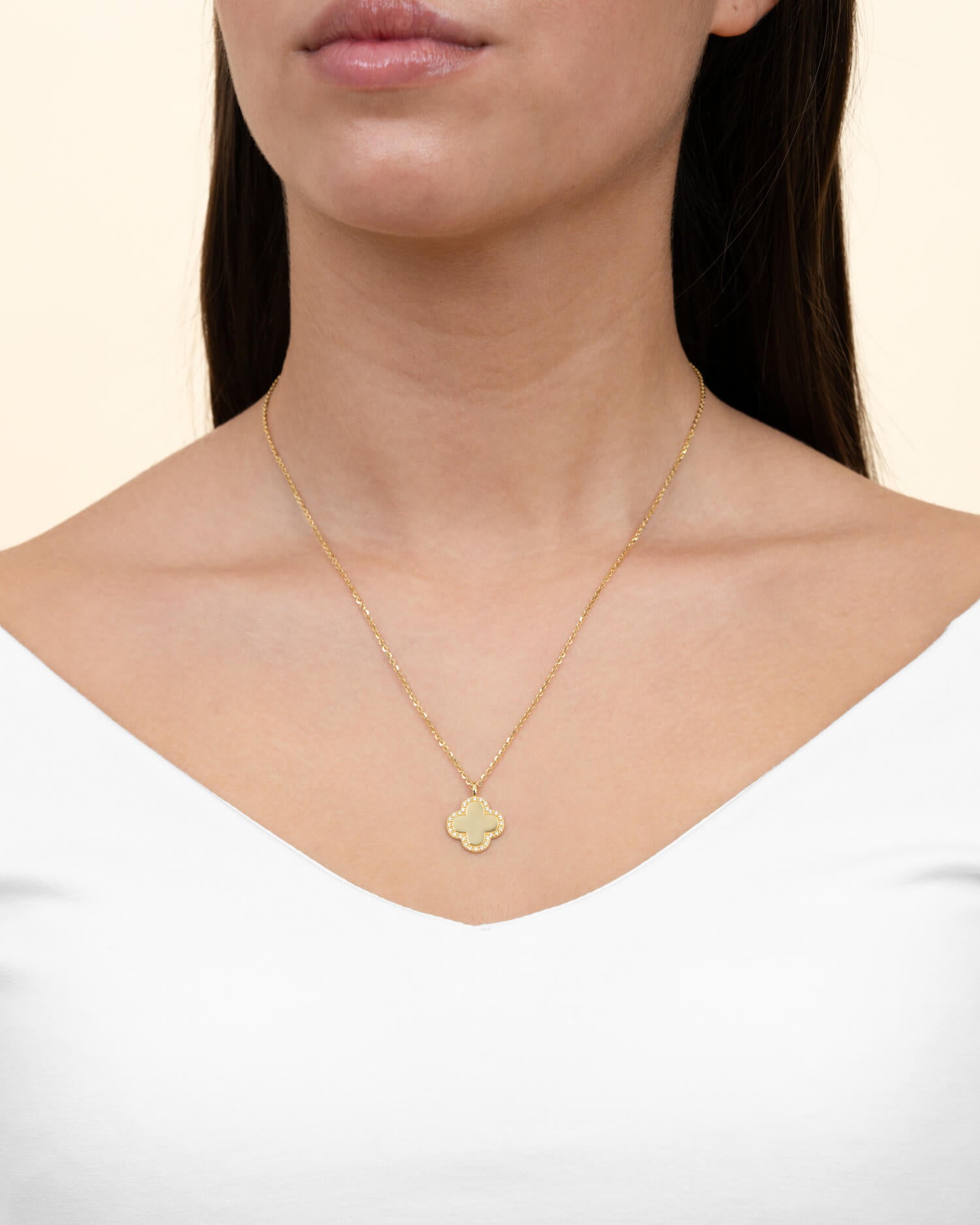 Nose print cloverleaf necklace engraving plate zirconia