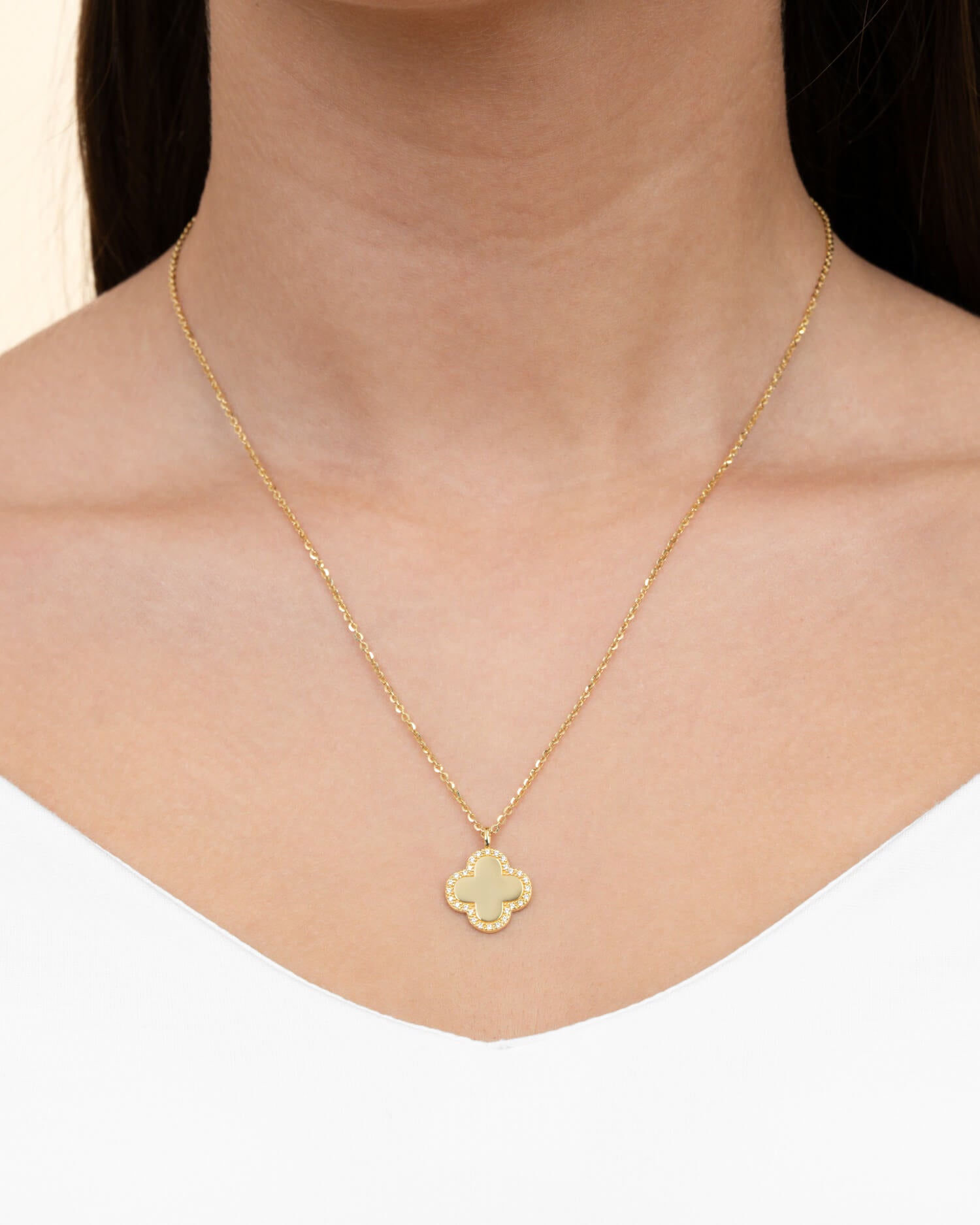 Nose print cloverleaf necklace engraving plate zirconia