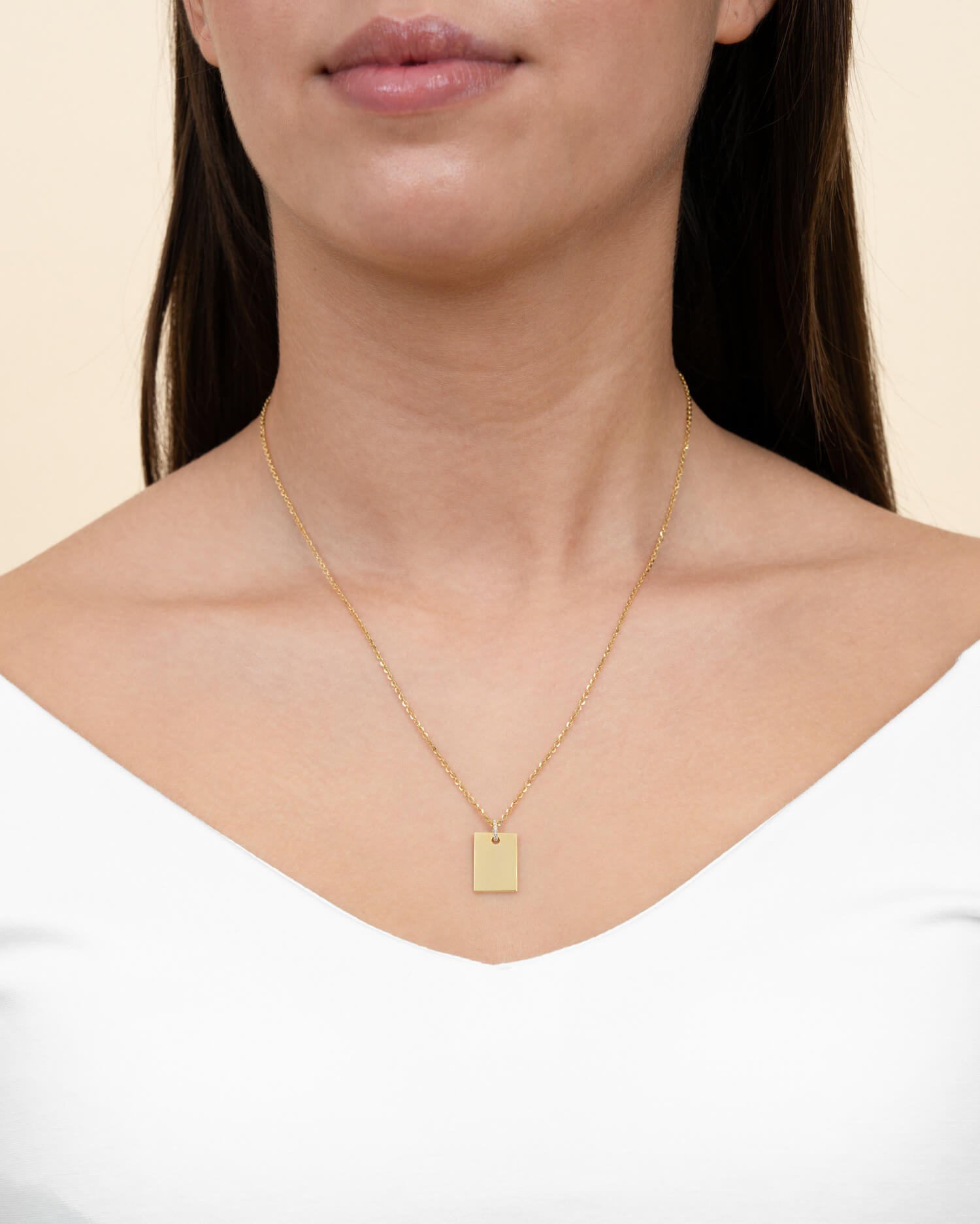 Footprint engraving plates necklace pendant zirconia square