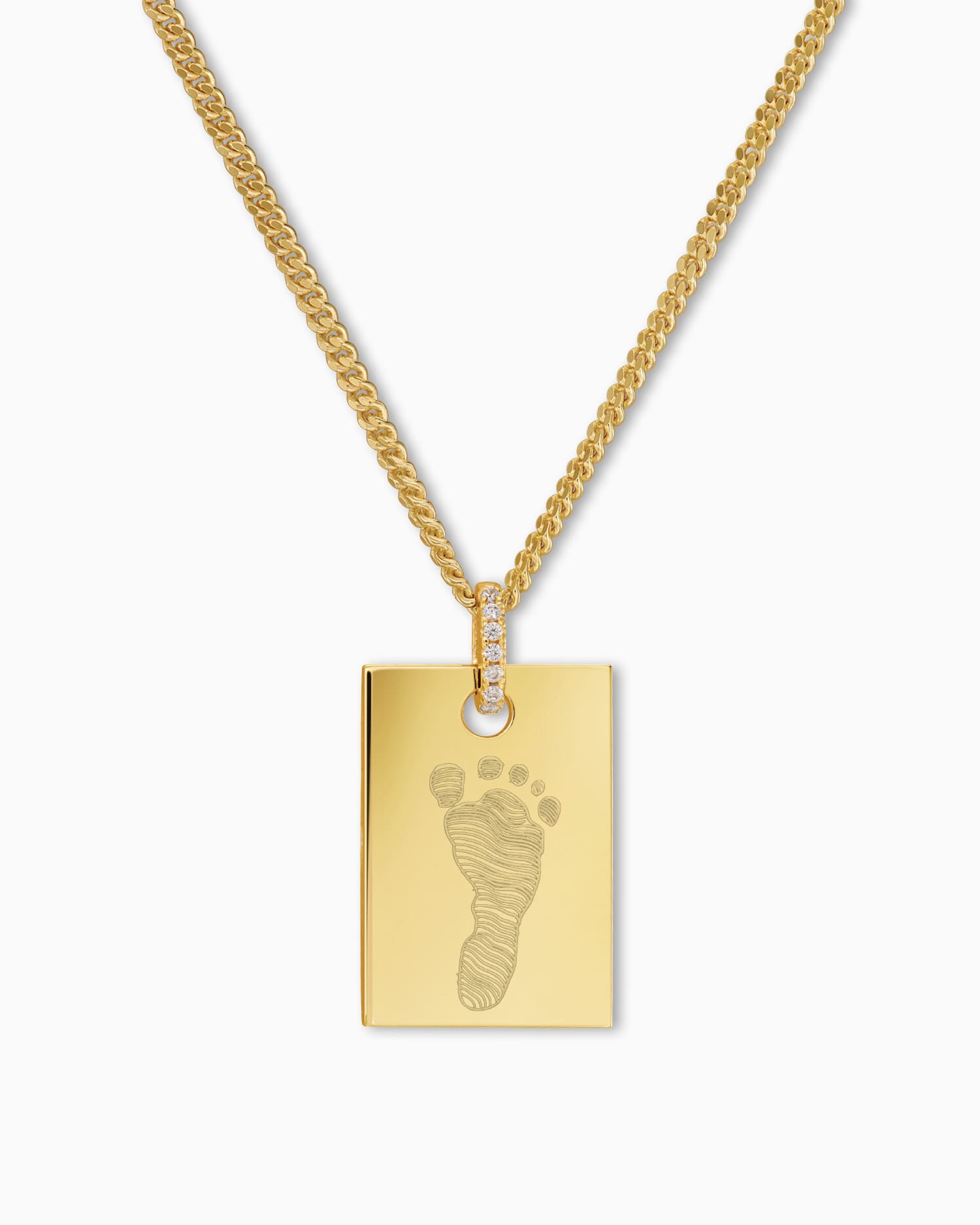 Footprint engraving plates necklace pendant zirconia square