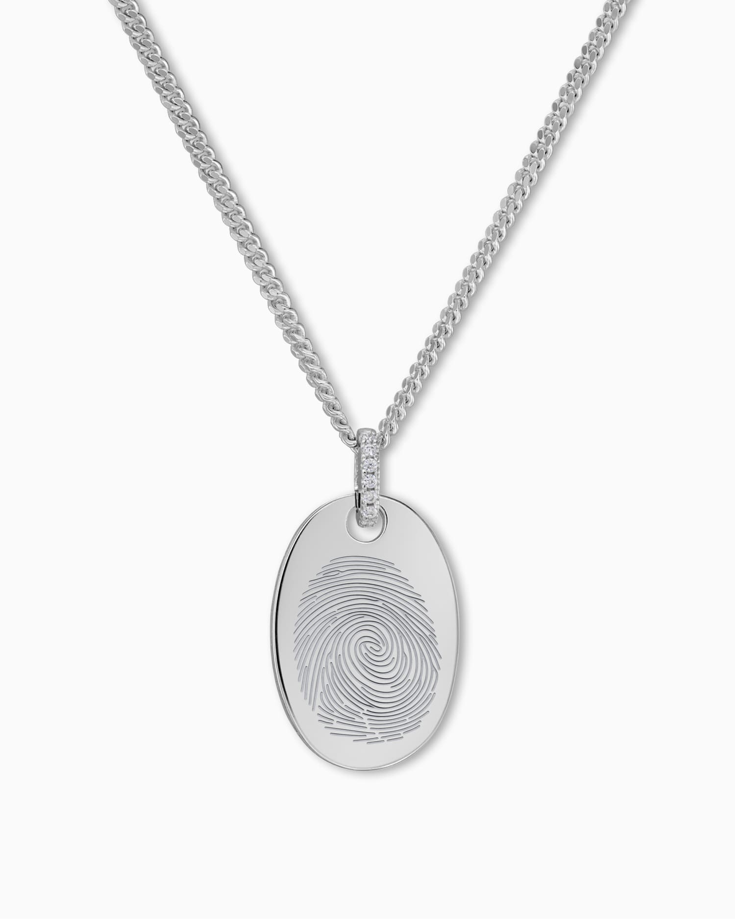 Fingerprint engraving plates necklace pendant zirconia oval