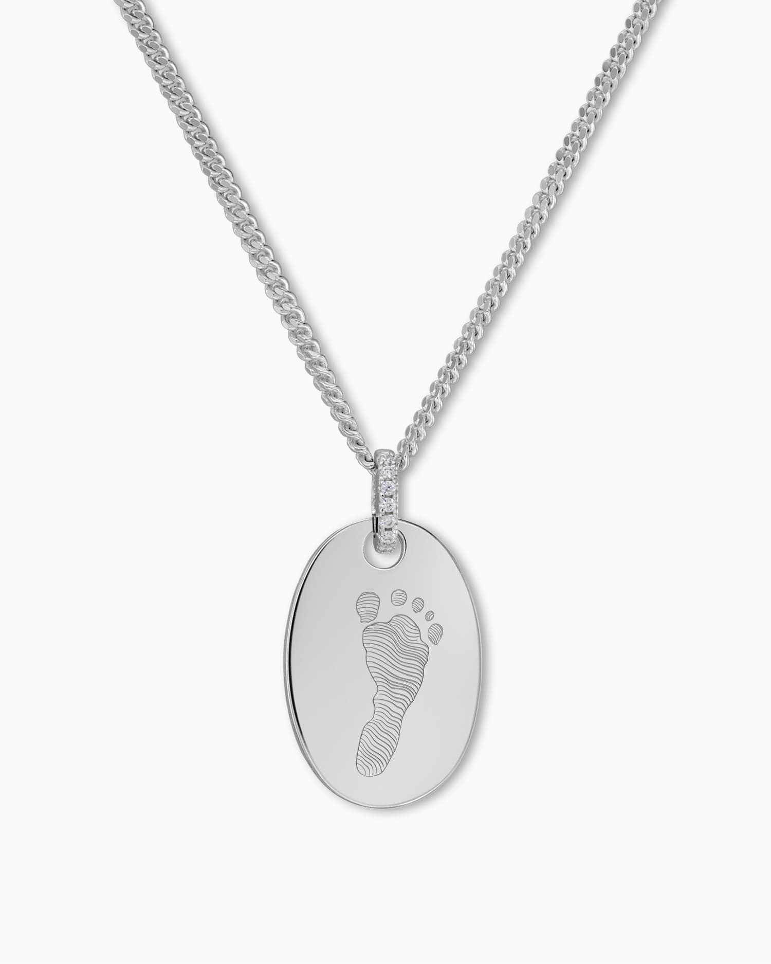 Footprint engraving plates necklace pendant zirconia oval