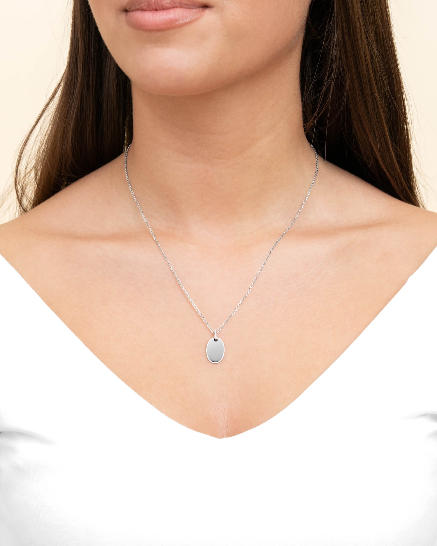 Footprint engraving plates necklace pendant zirconia oval