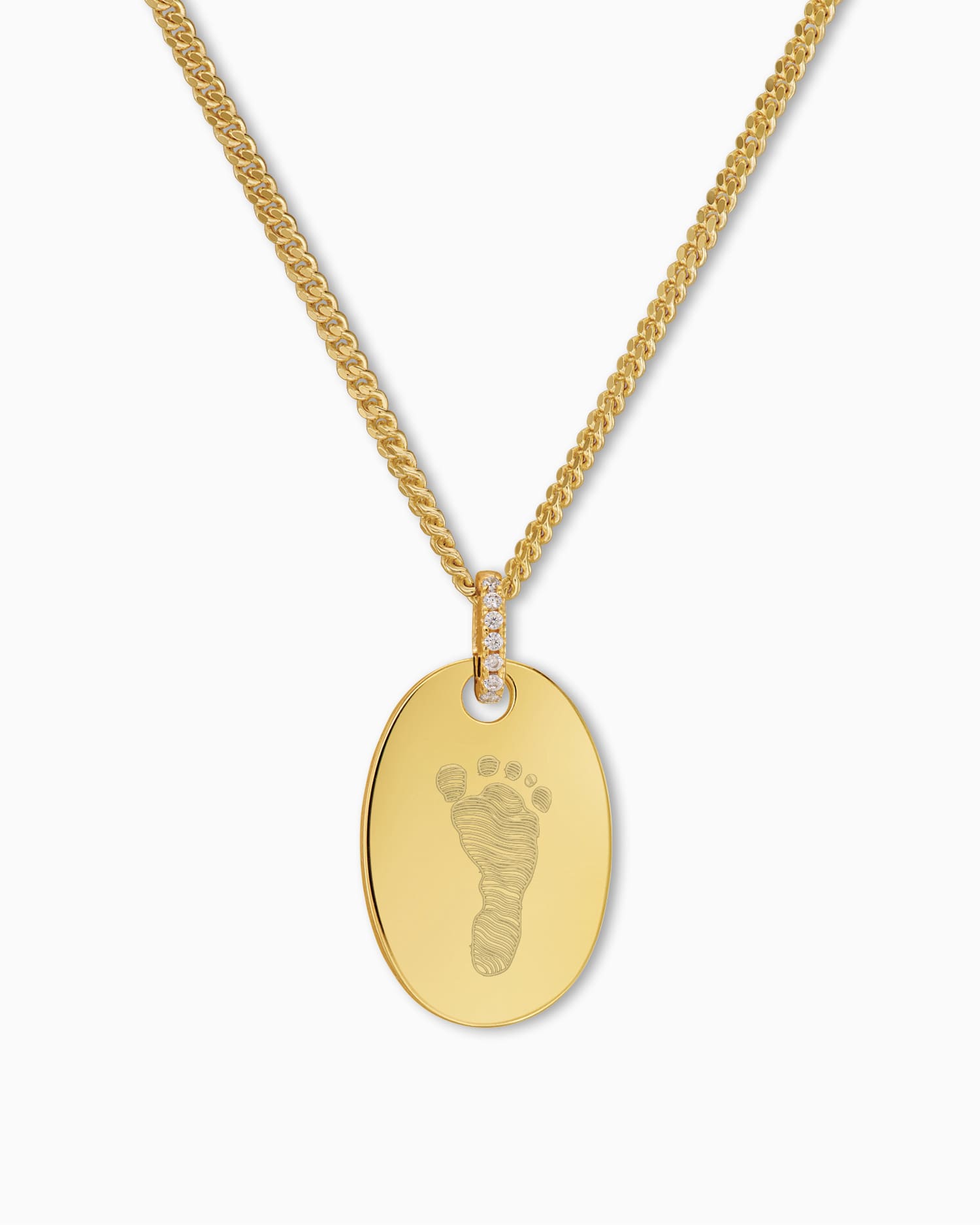 Footprint engraving plates necklace pendant zirconia oval