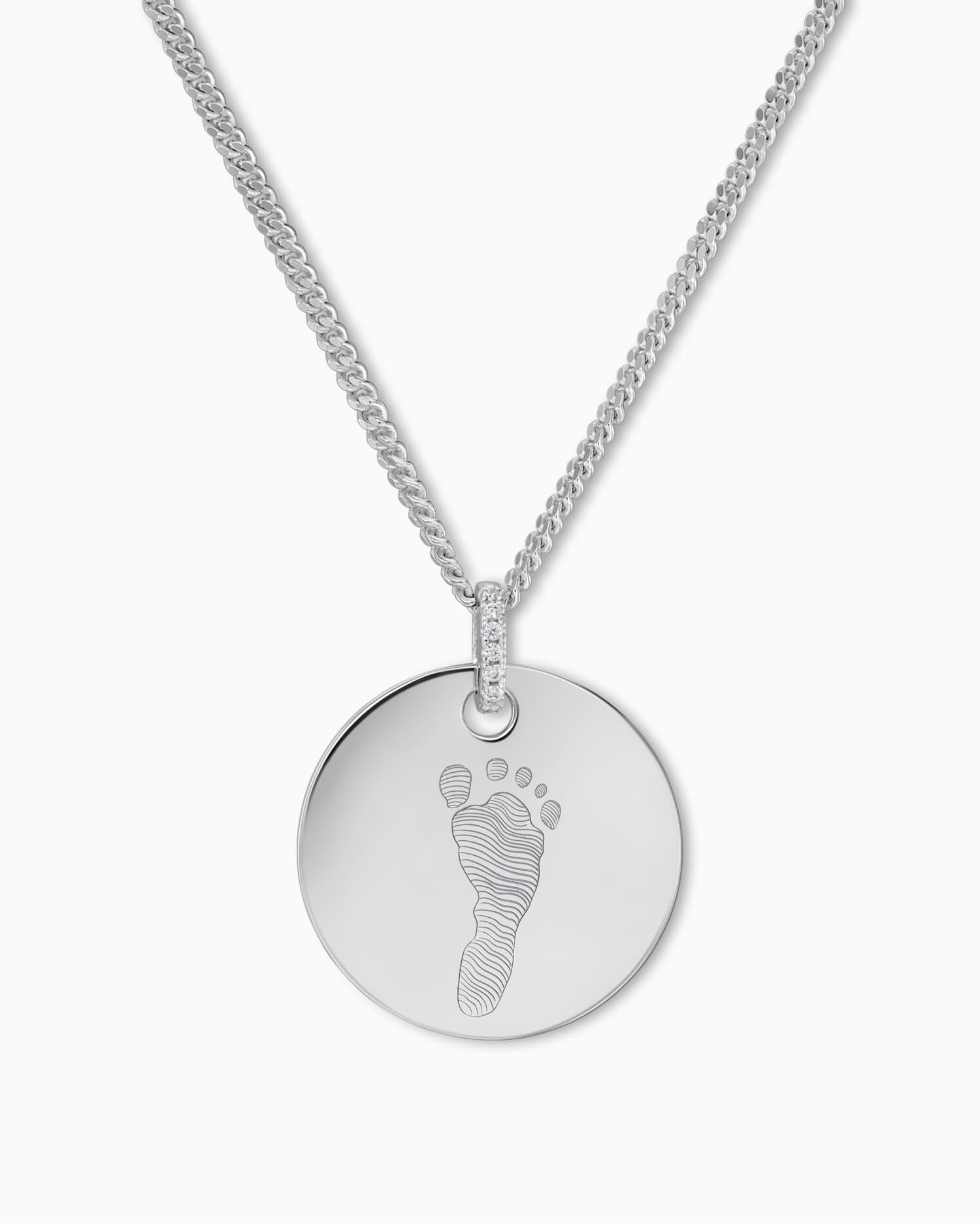Footprint engraving plates necklace pendant zirconia round