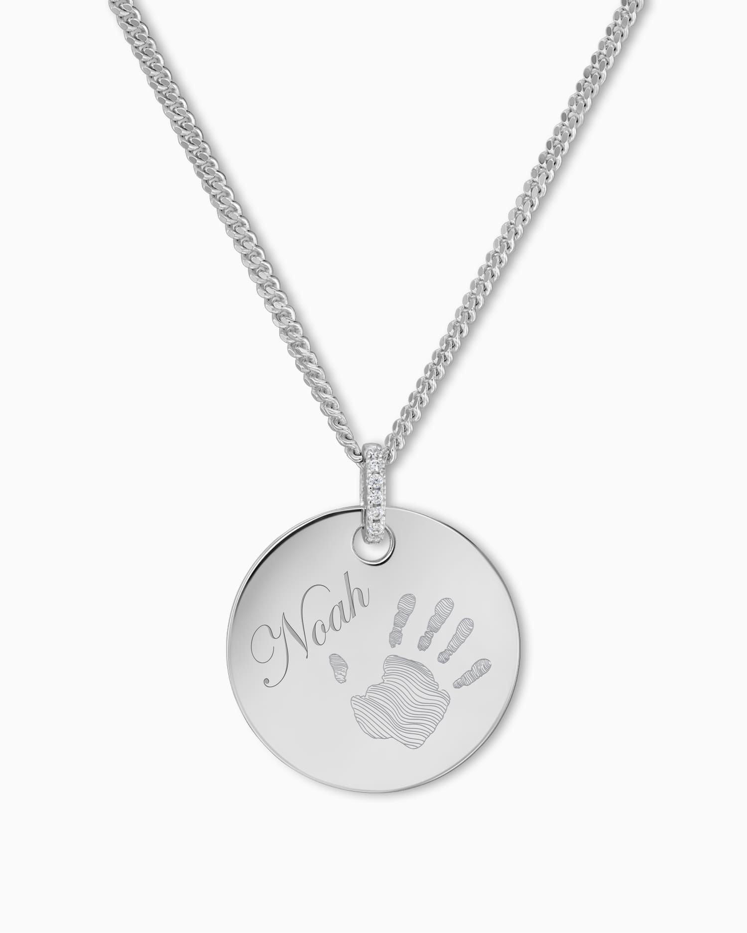 Handprint engraving plates necklace pendant zirconia round