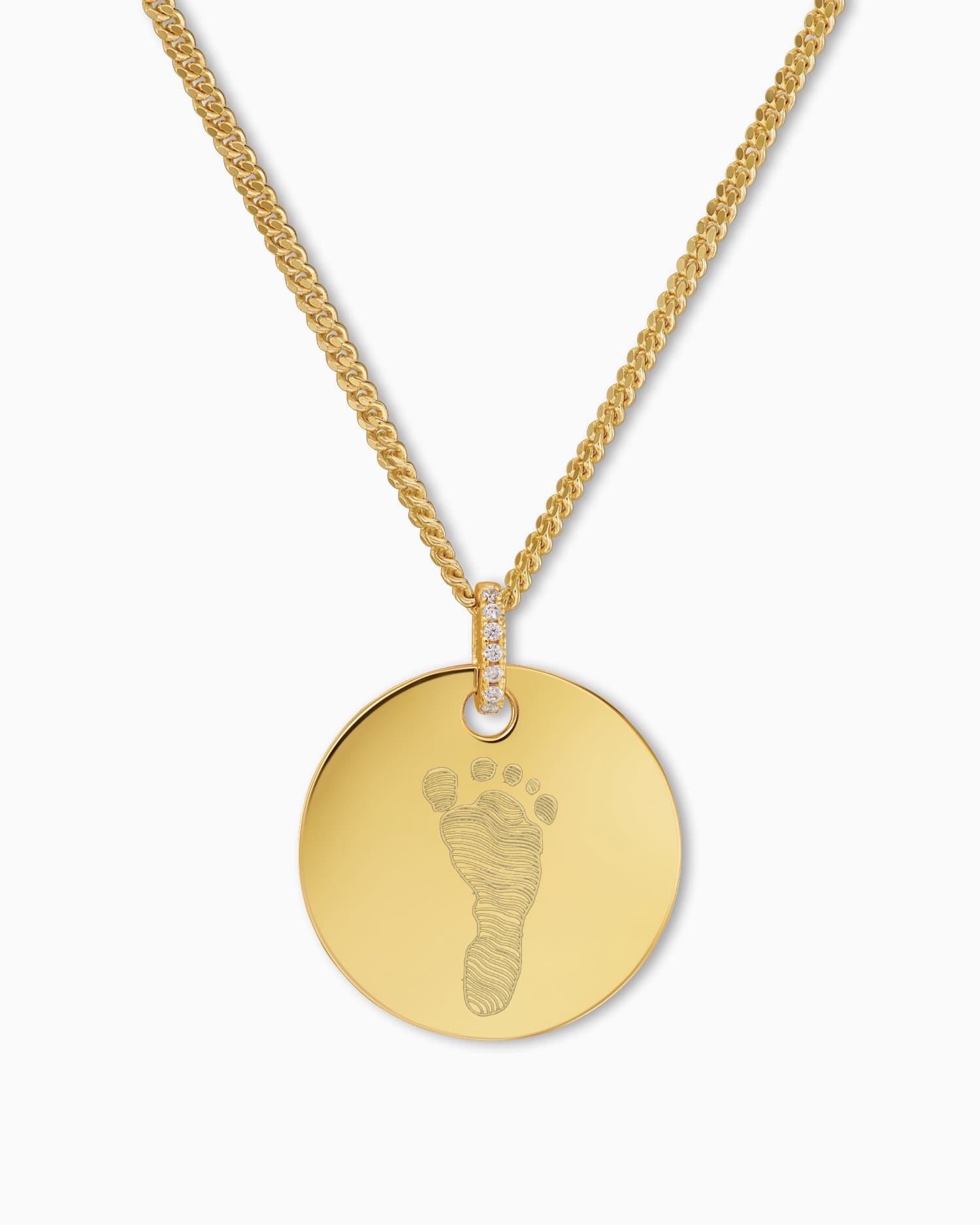 Footprint engraving plates necklace pendant zirconia round
