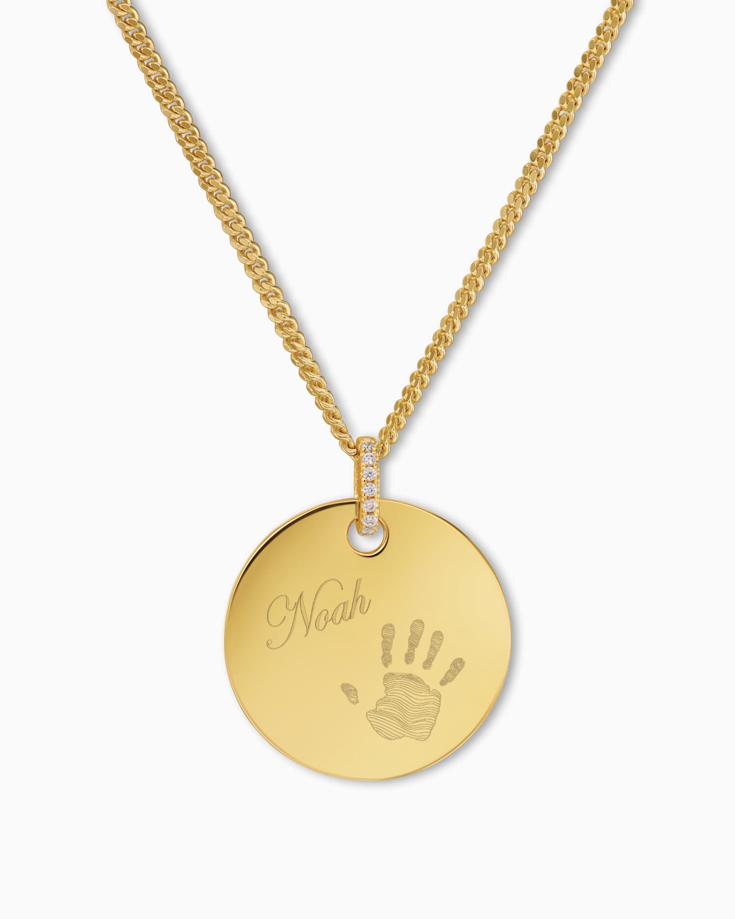 Handprint engraving plates necklace pendant zirconia round