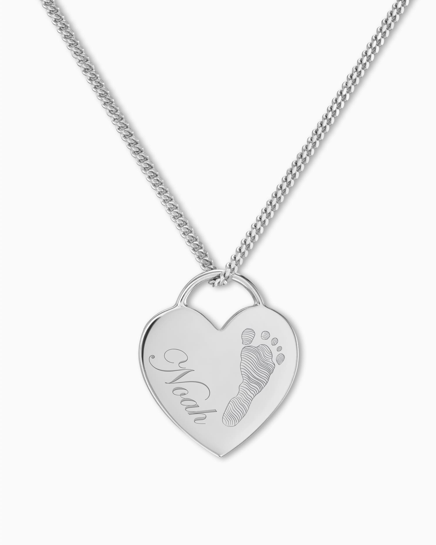 Footprint heart necklace engraving plate pendant