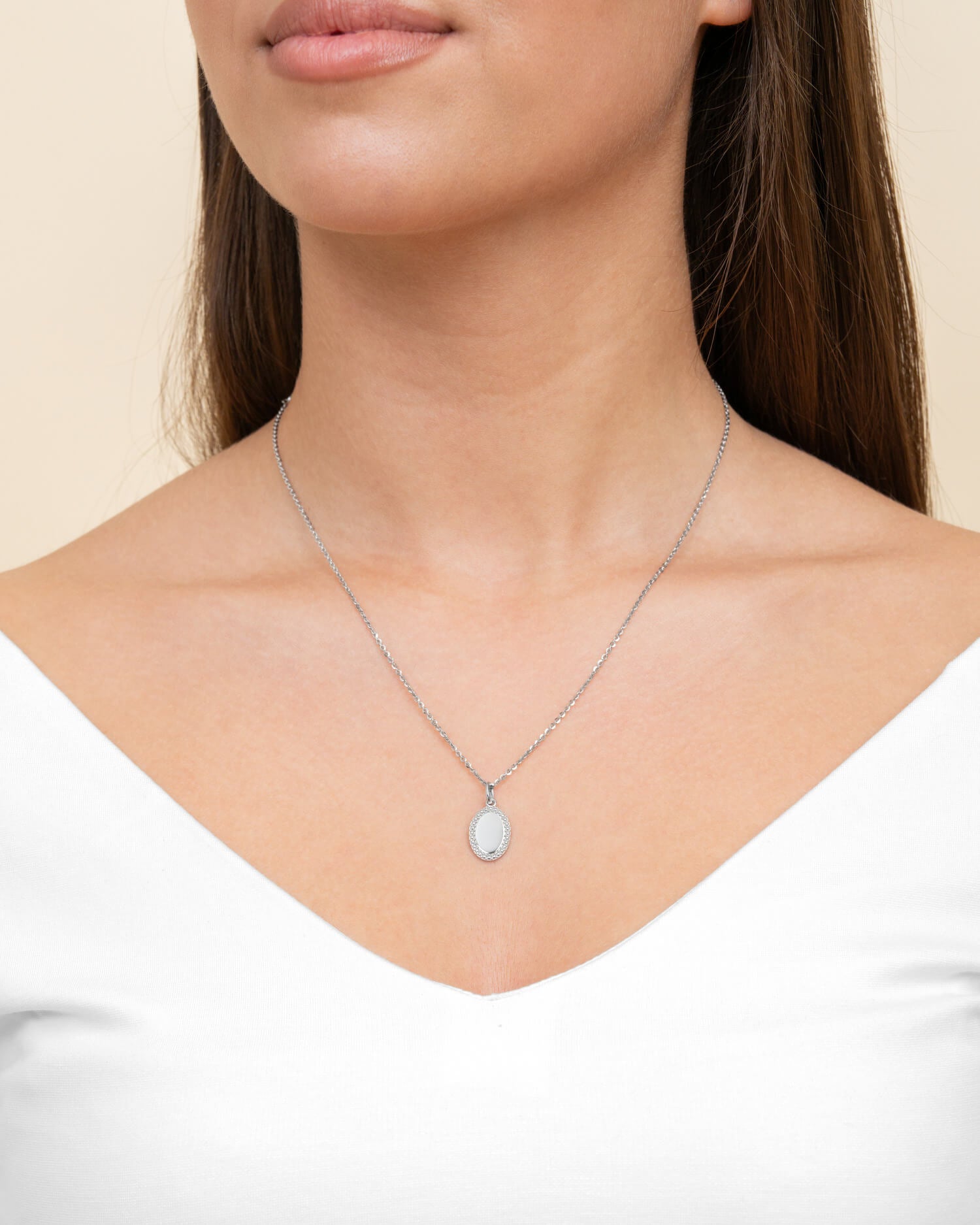 Handprint engraving plates necklace pendant oval