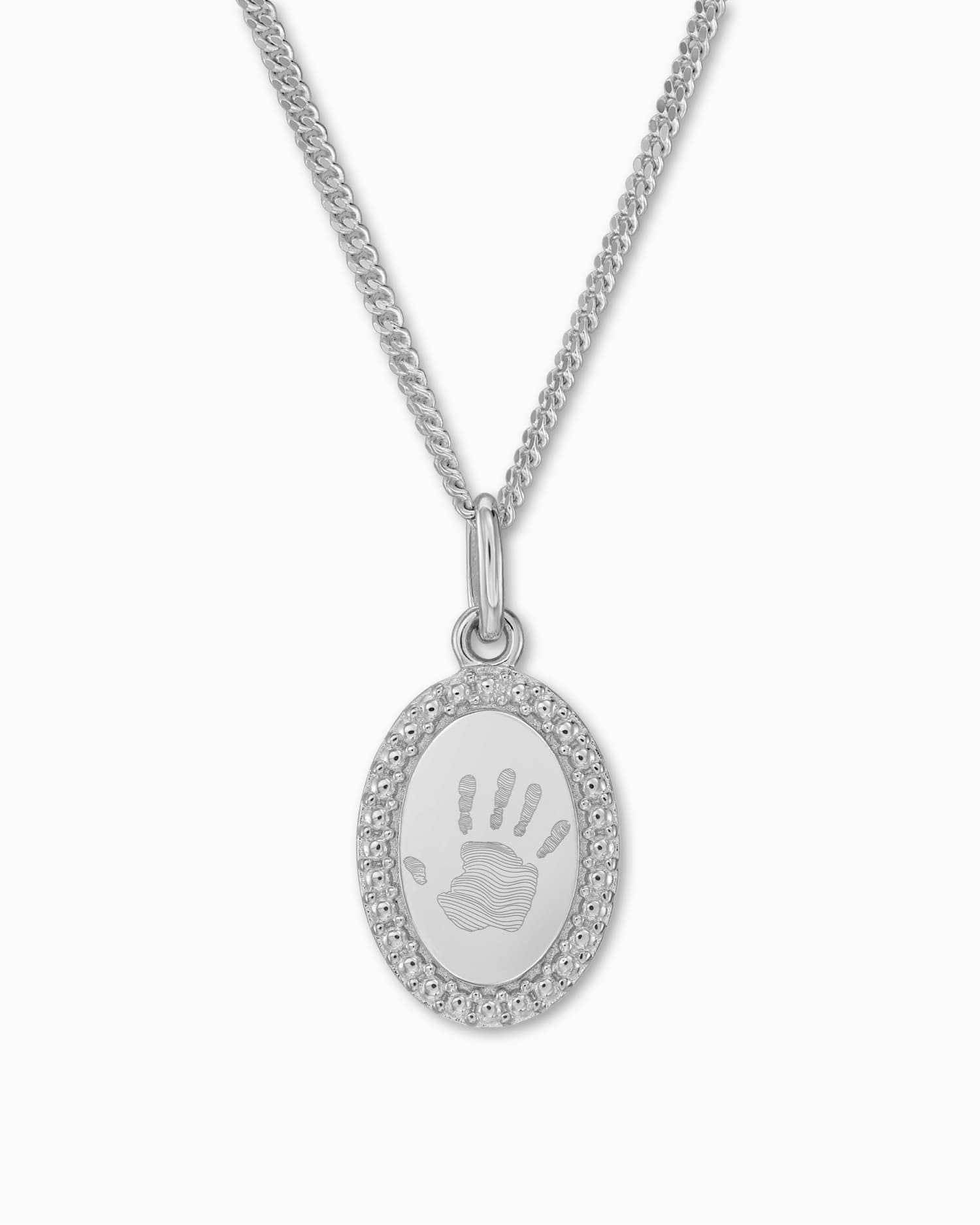 Handprint engraving plates necklace pendant oval