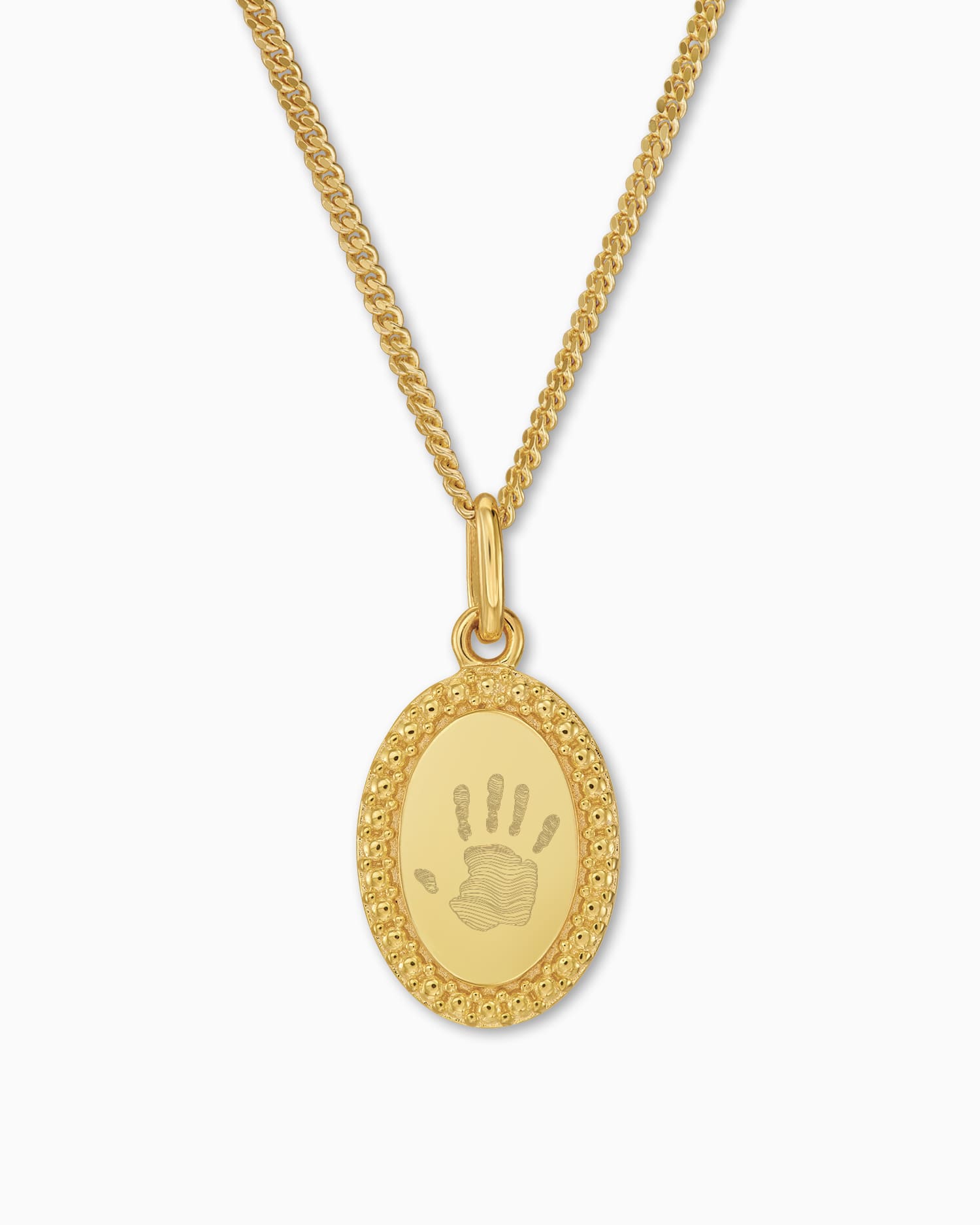 Handprint engraving plates necklace pendant oval