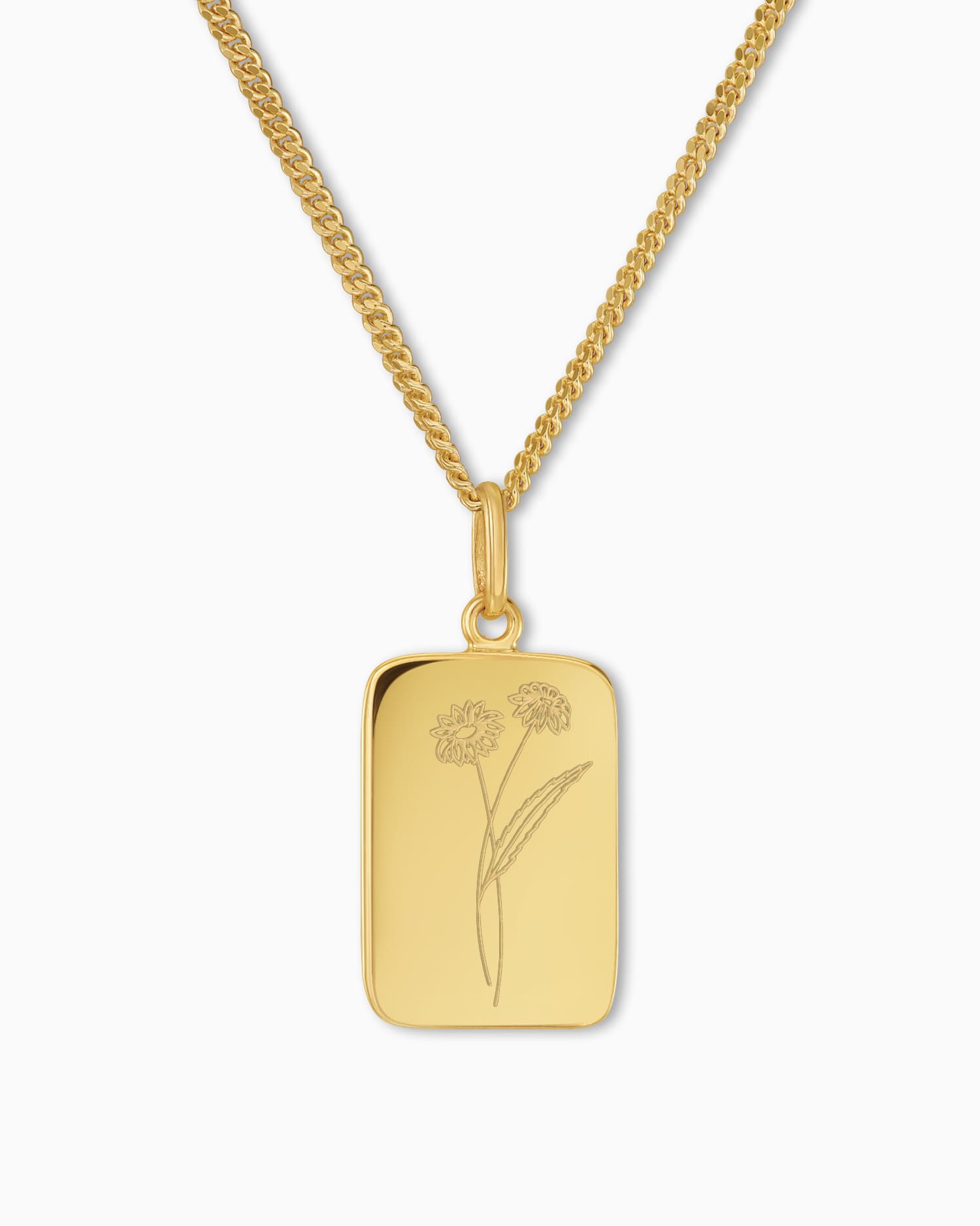 Birth flower engraving plates necklace pendant square