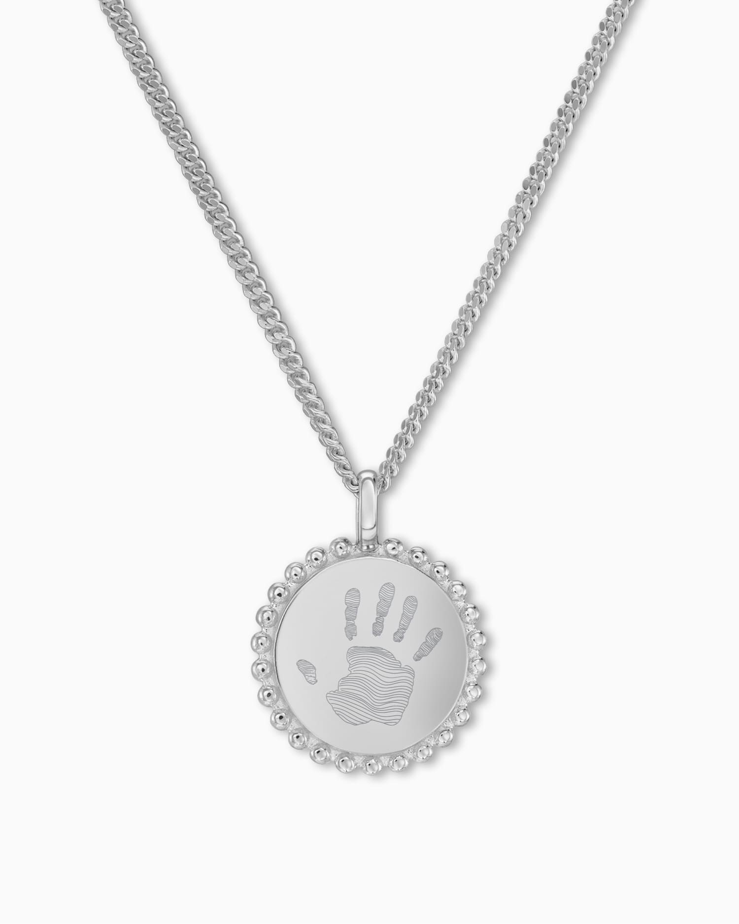 Handprint engraving plates necklace pendant round 14mm