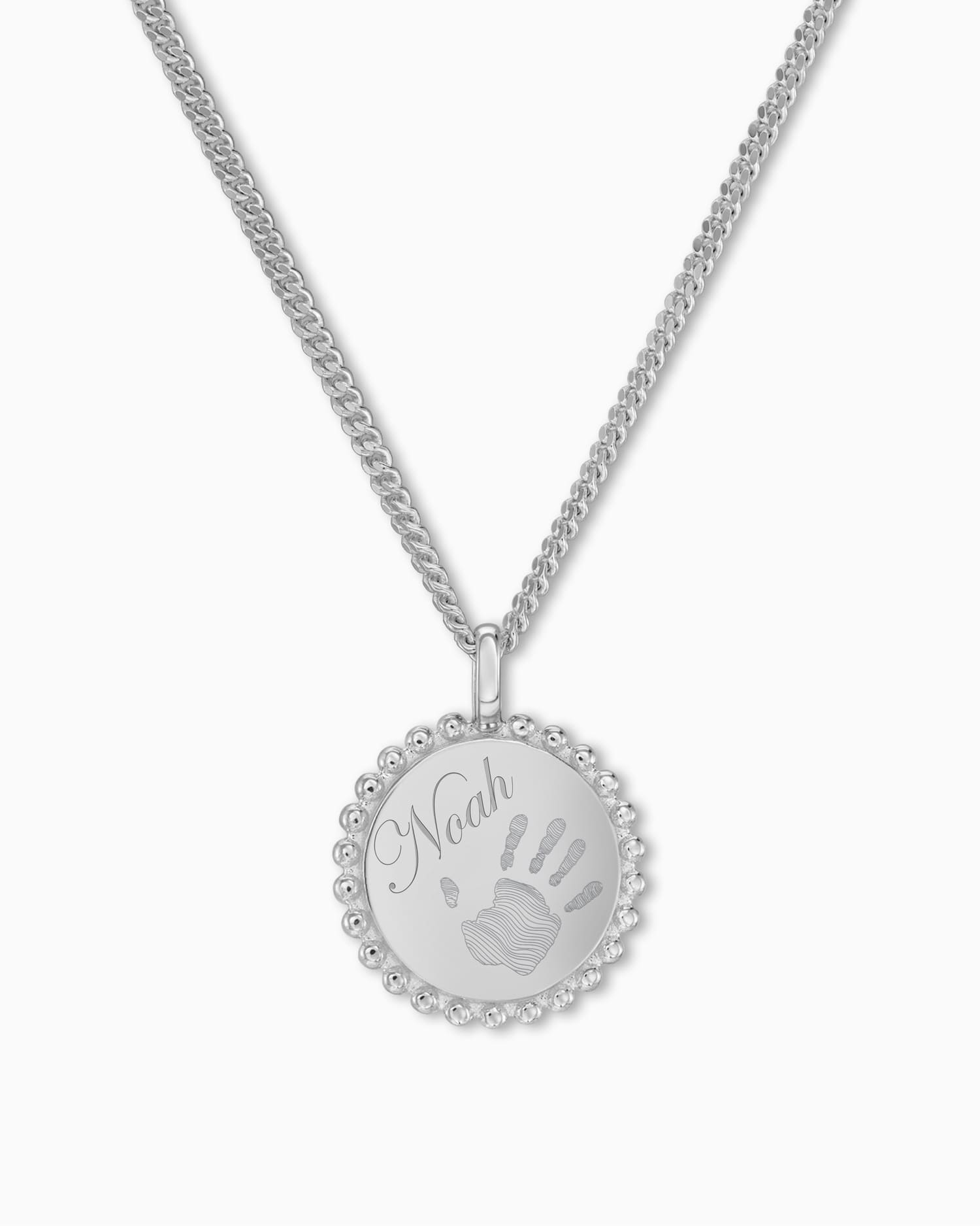 Handprint engraving plates necklace pendant round 14mm