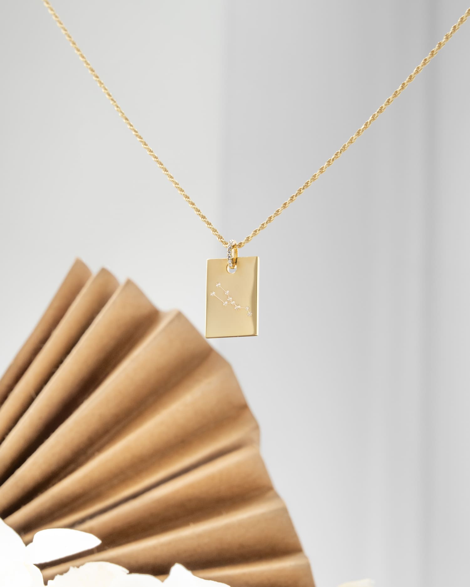 Zodiac sign engraving plates necklace pendant zirconia square