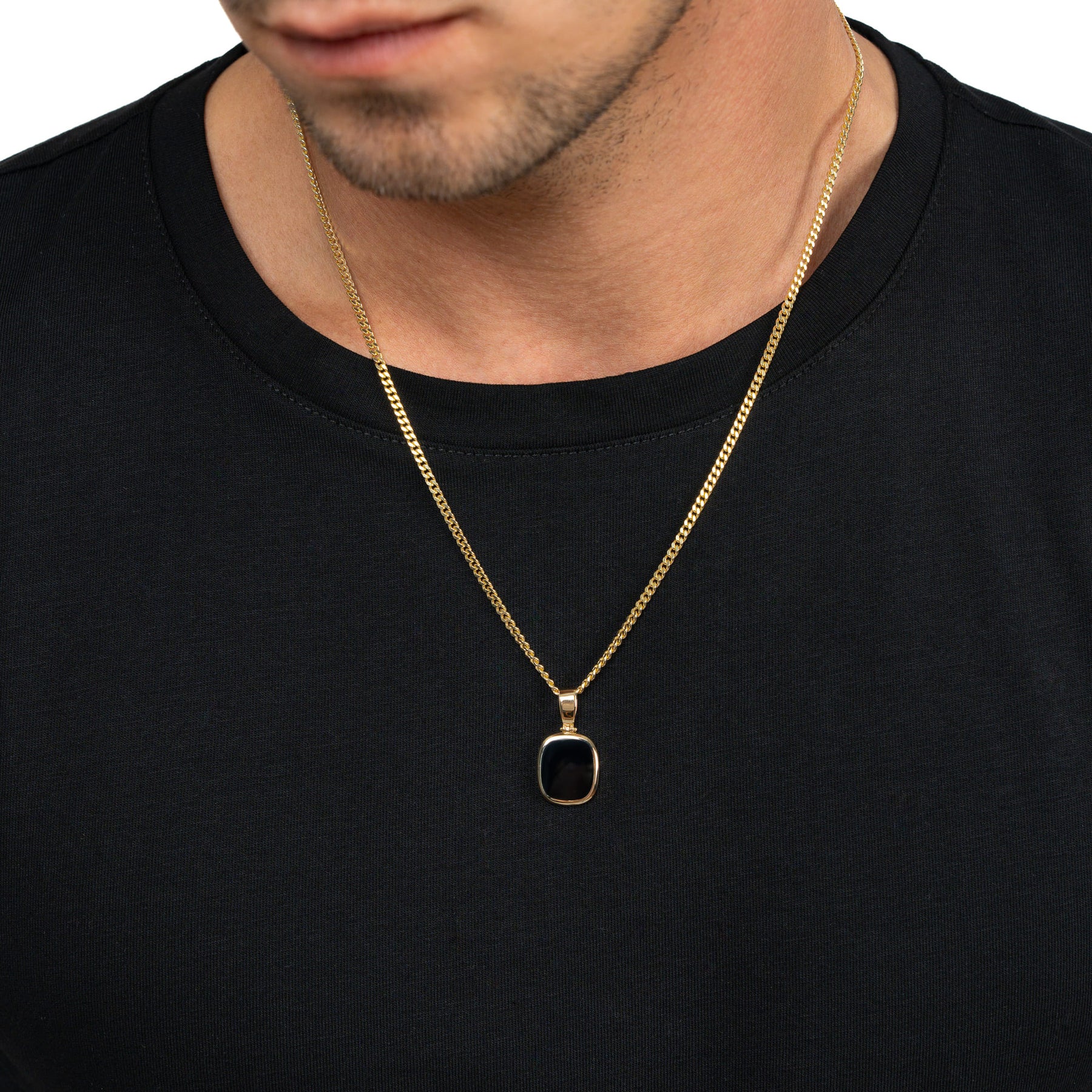 Onyx square engraving plate necklace