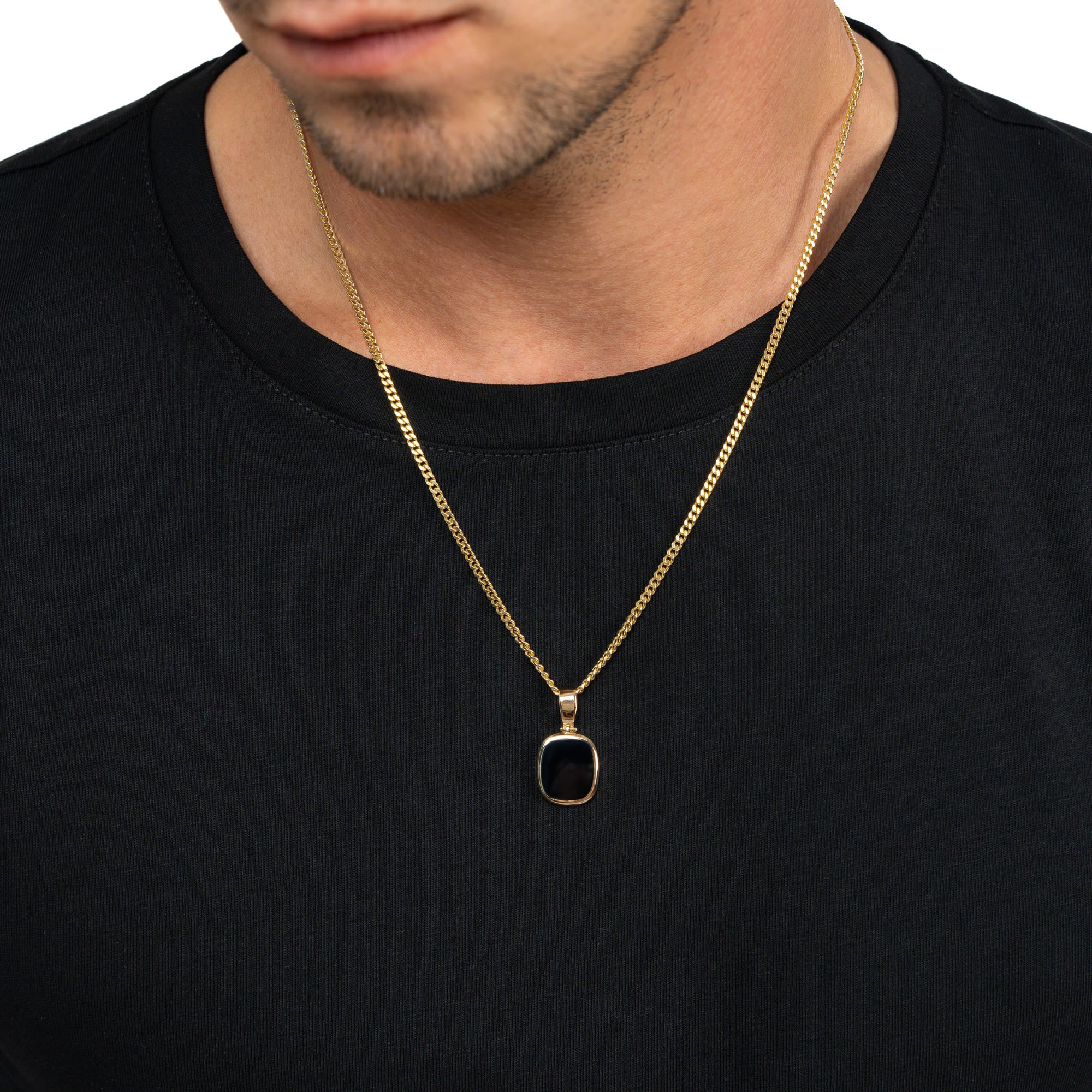 Onyx square engraving plate necklace