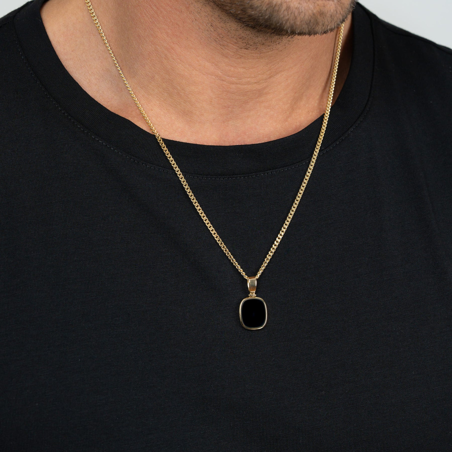 Onyx square engraving plate necklace