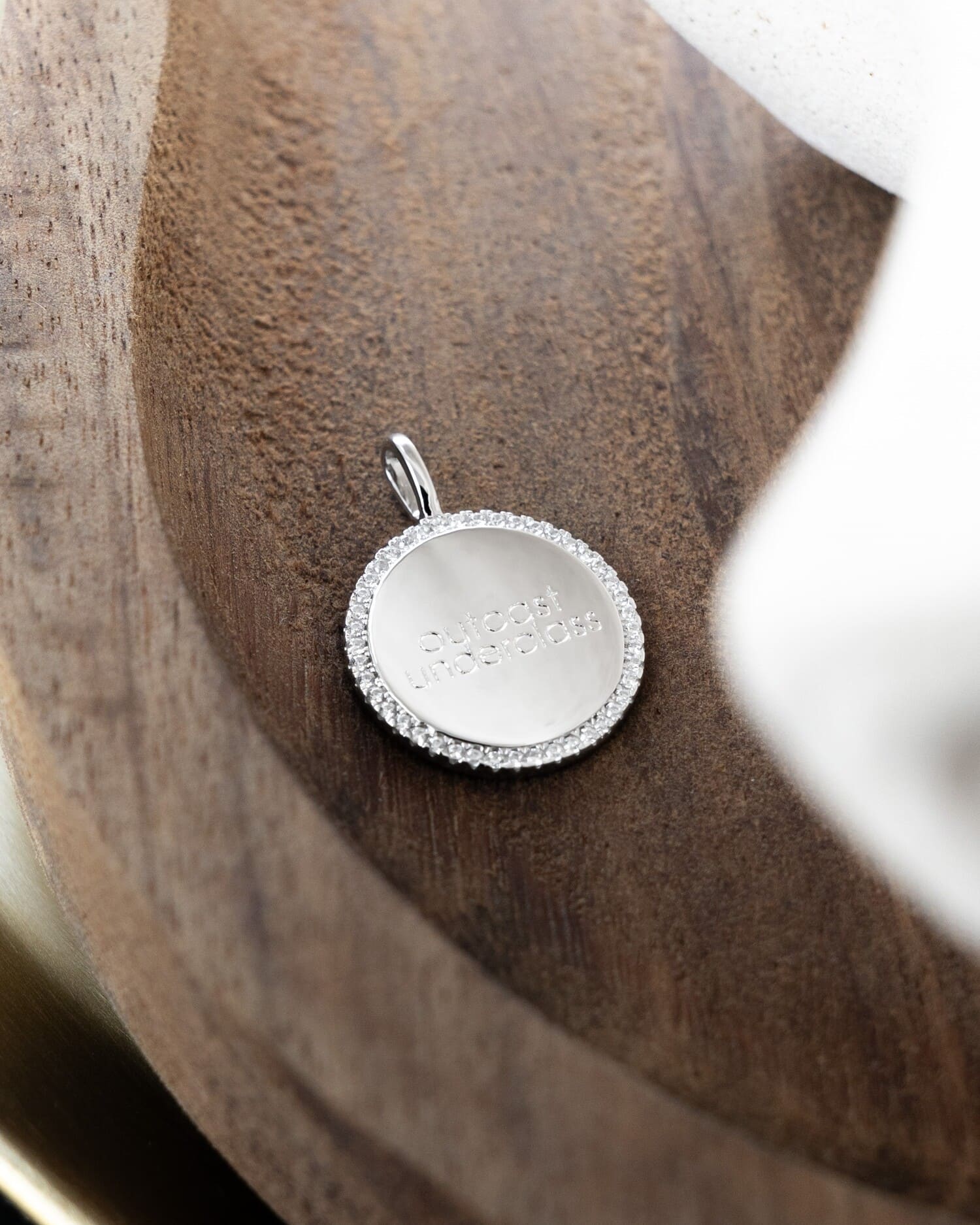 Engraving plates necklace pendant round zirconia 16mm