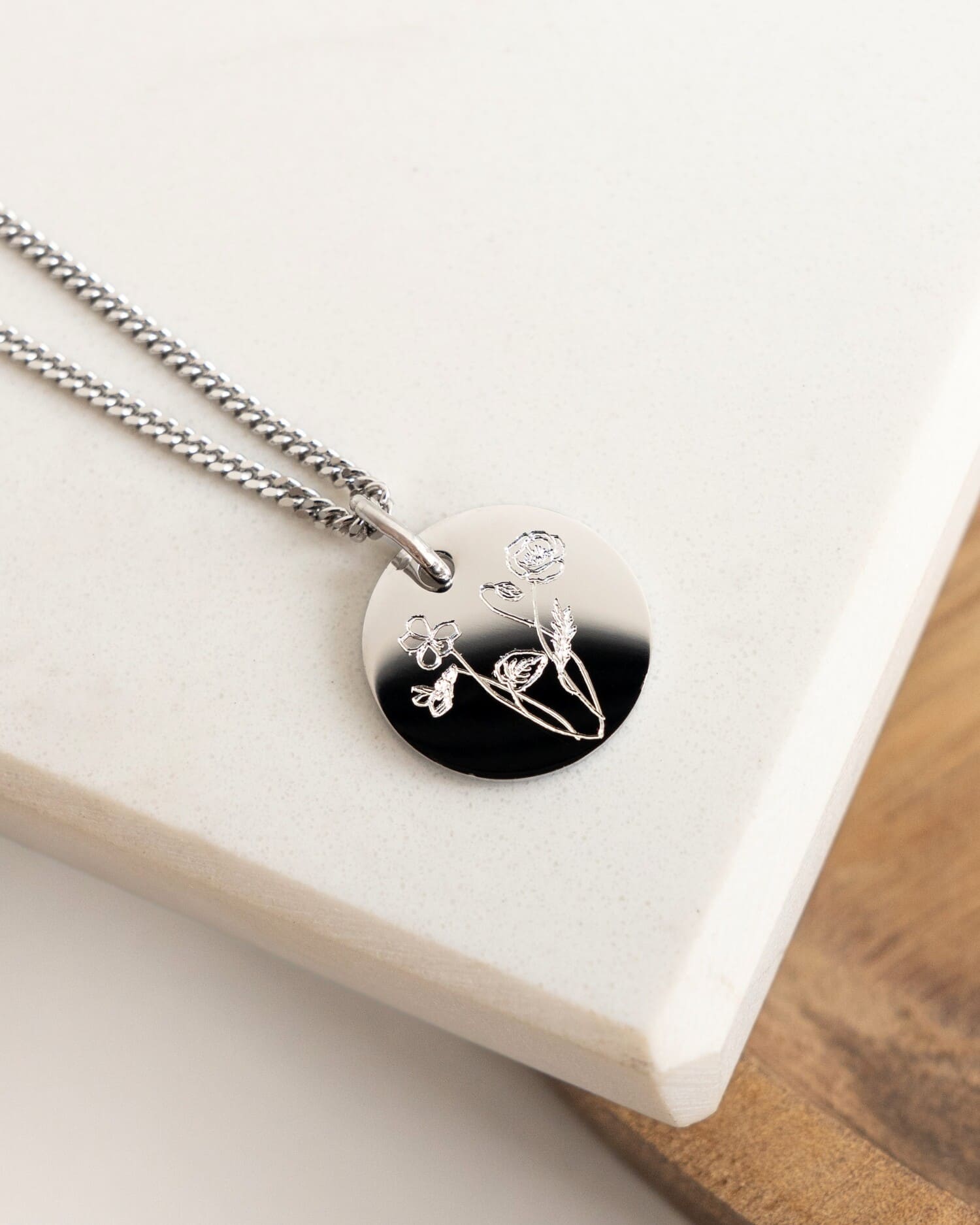 Engraving plate necklace pendant round 14mm