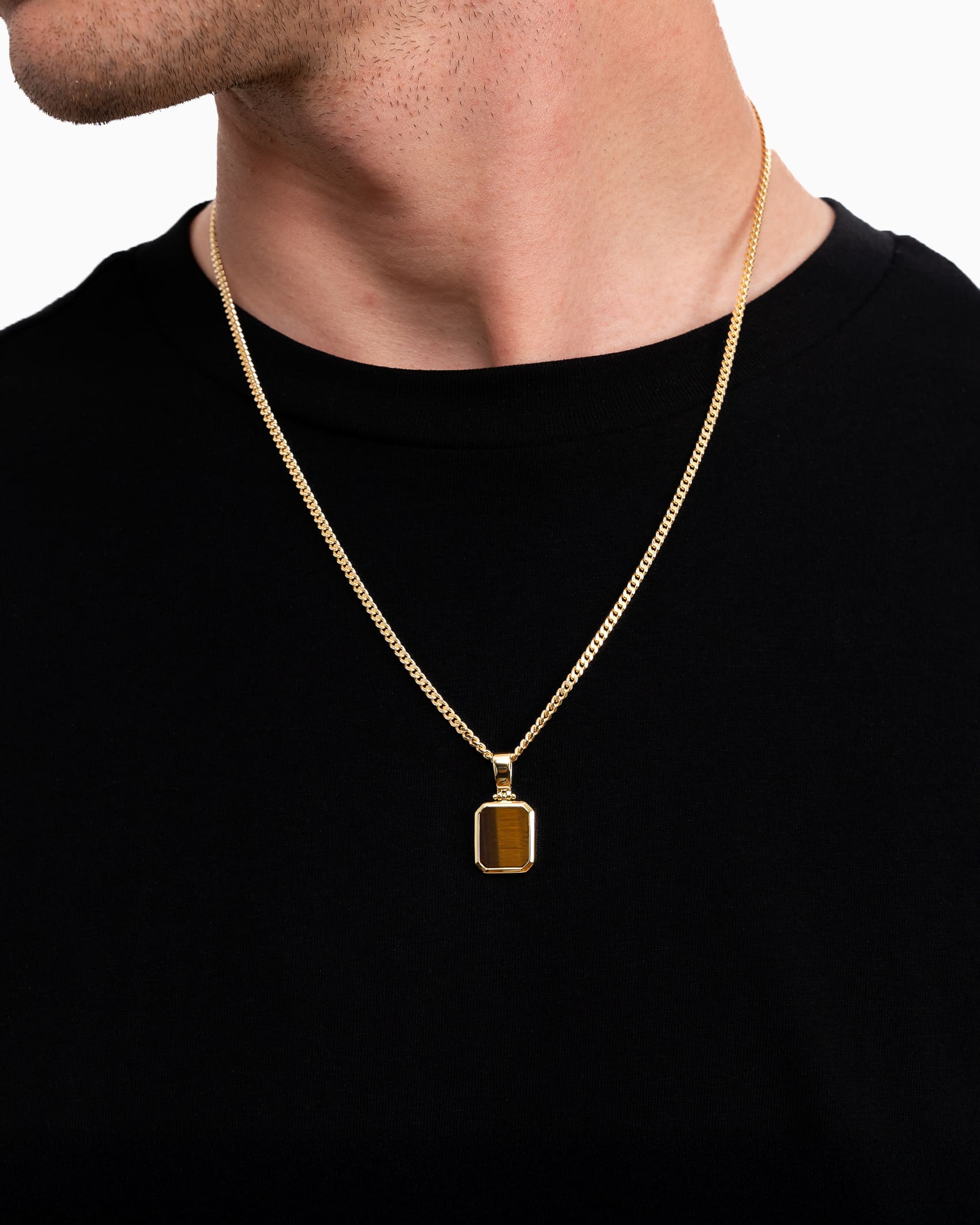 Tiger's eye octagon engraving plate necklace