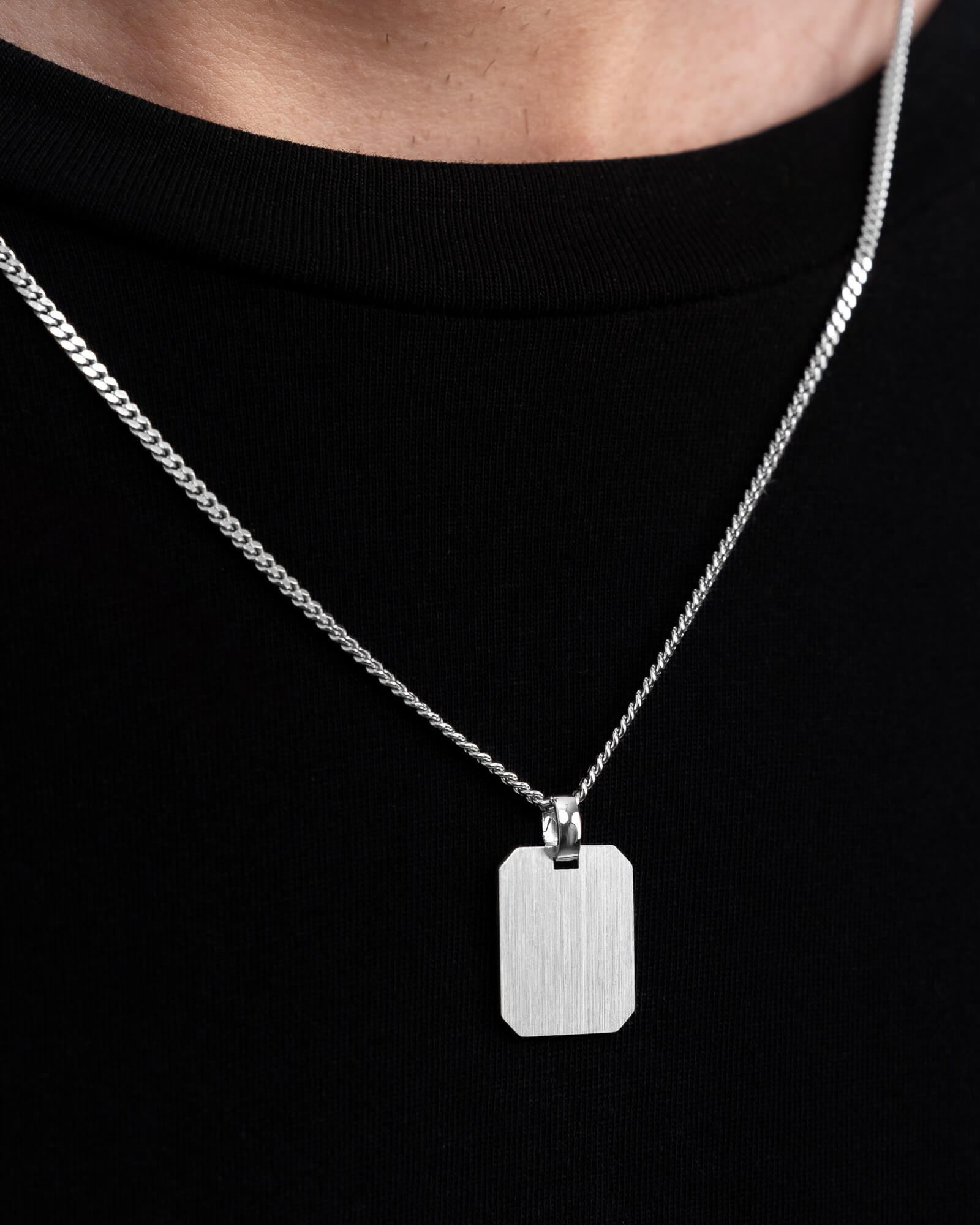 Graveerplaatjes halsketting hanger achthoek