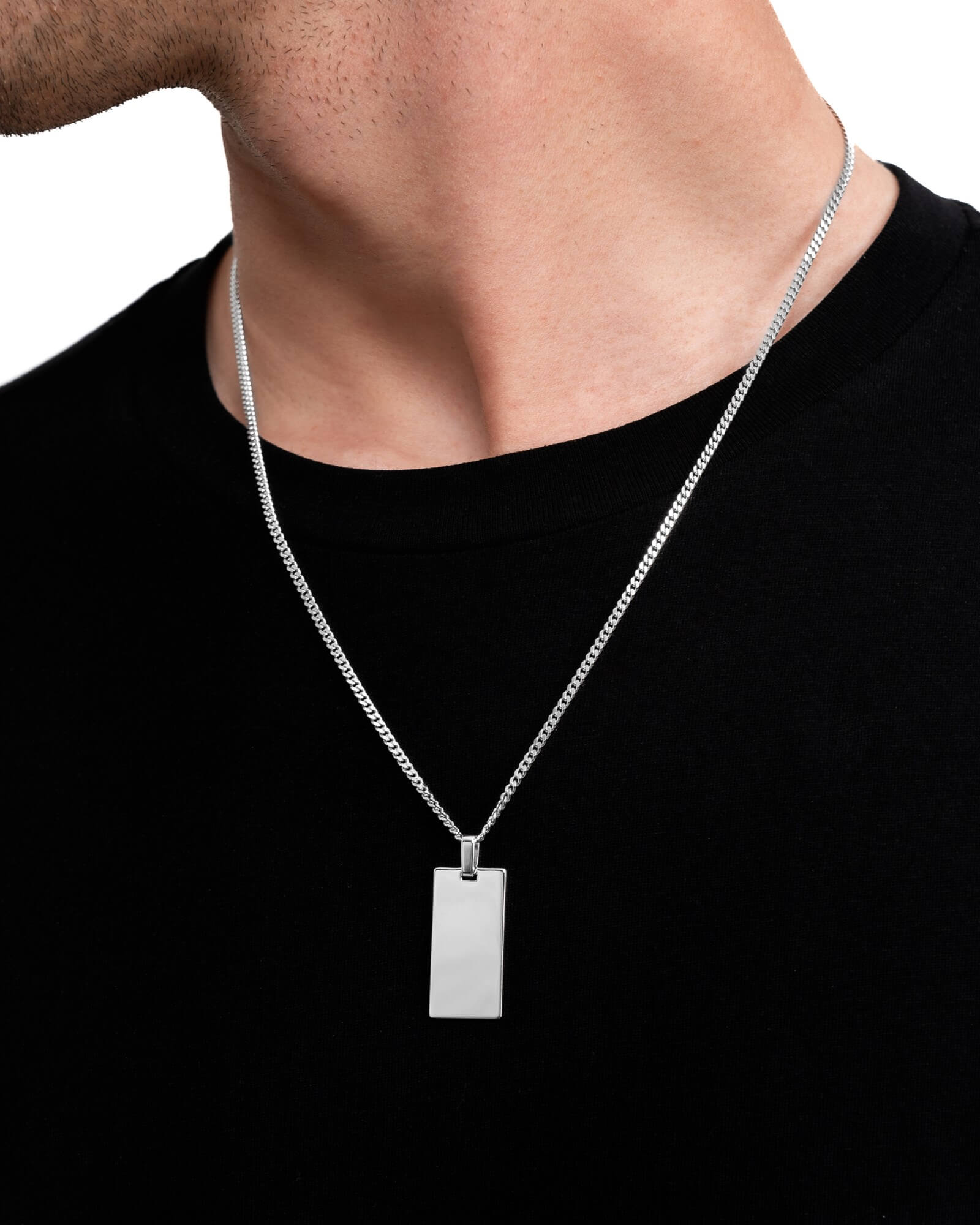 Graveerplaatjes halsketting hanger rechthoek