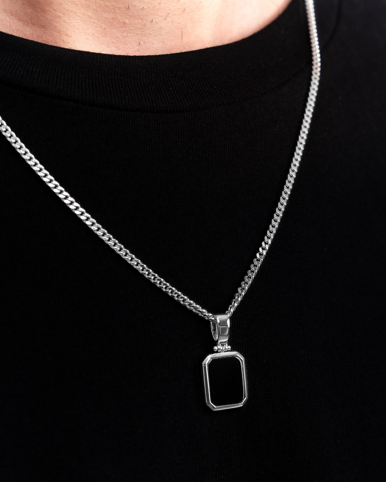 Onyx achthoek graveerplaat halsketting