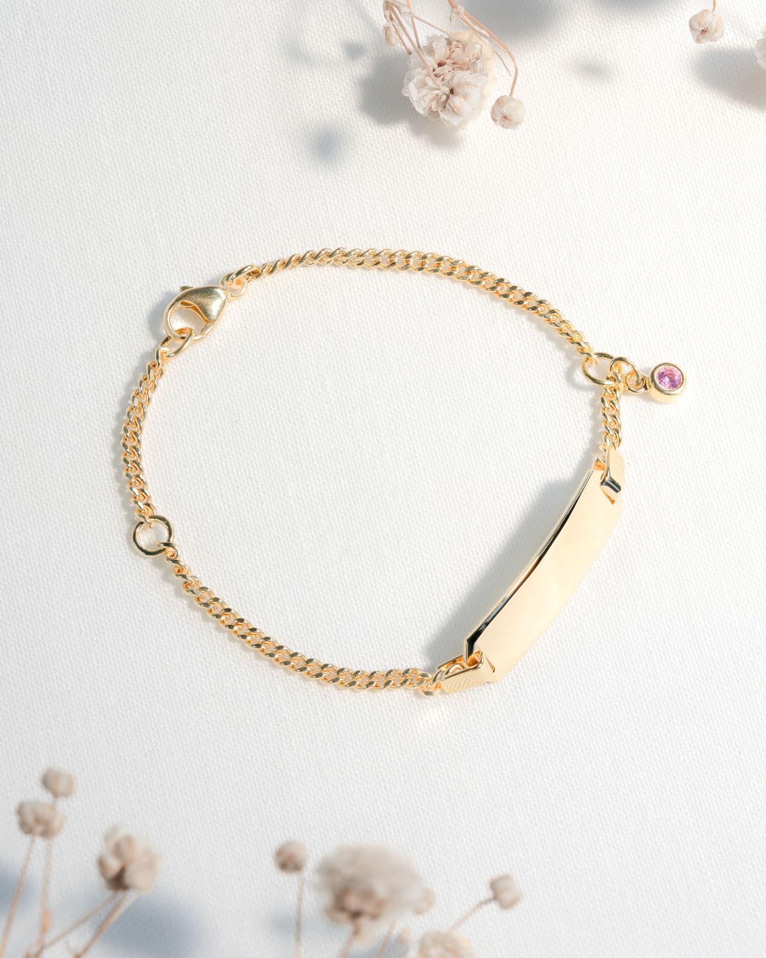 Graveerarmband graveerplaatje zirkonia roze