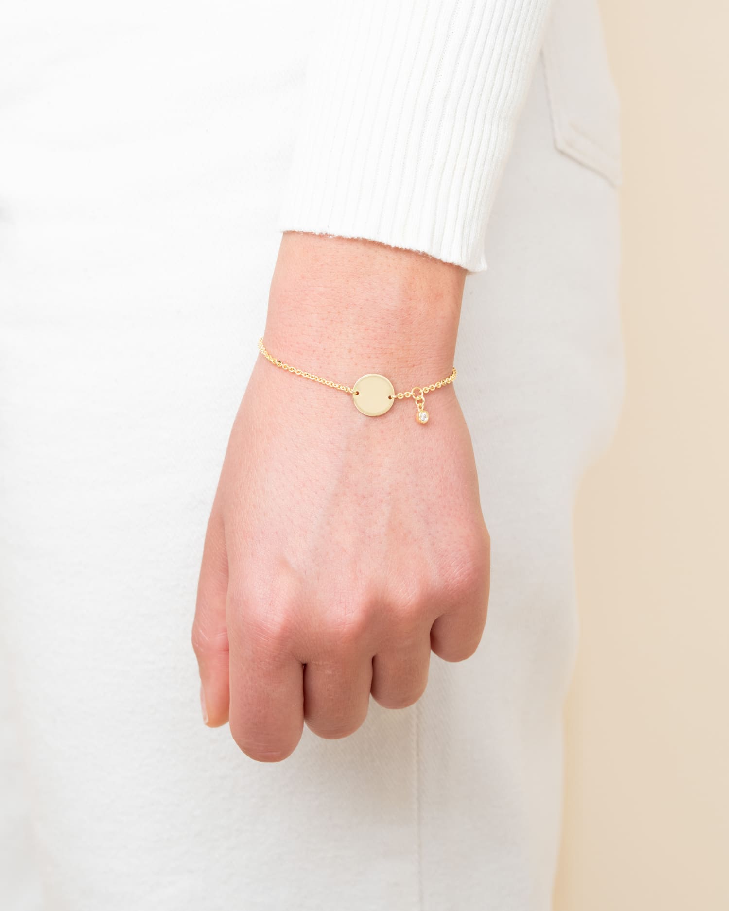 Handafdruk graveerarmband graveerplaatje ronde zirkonia