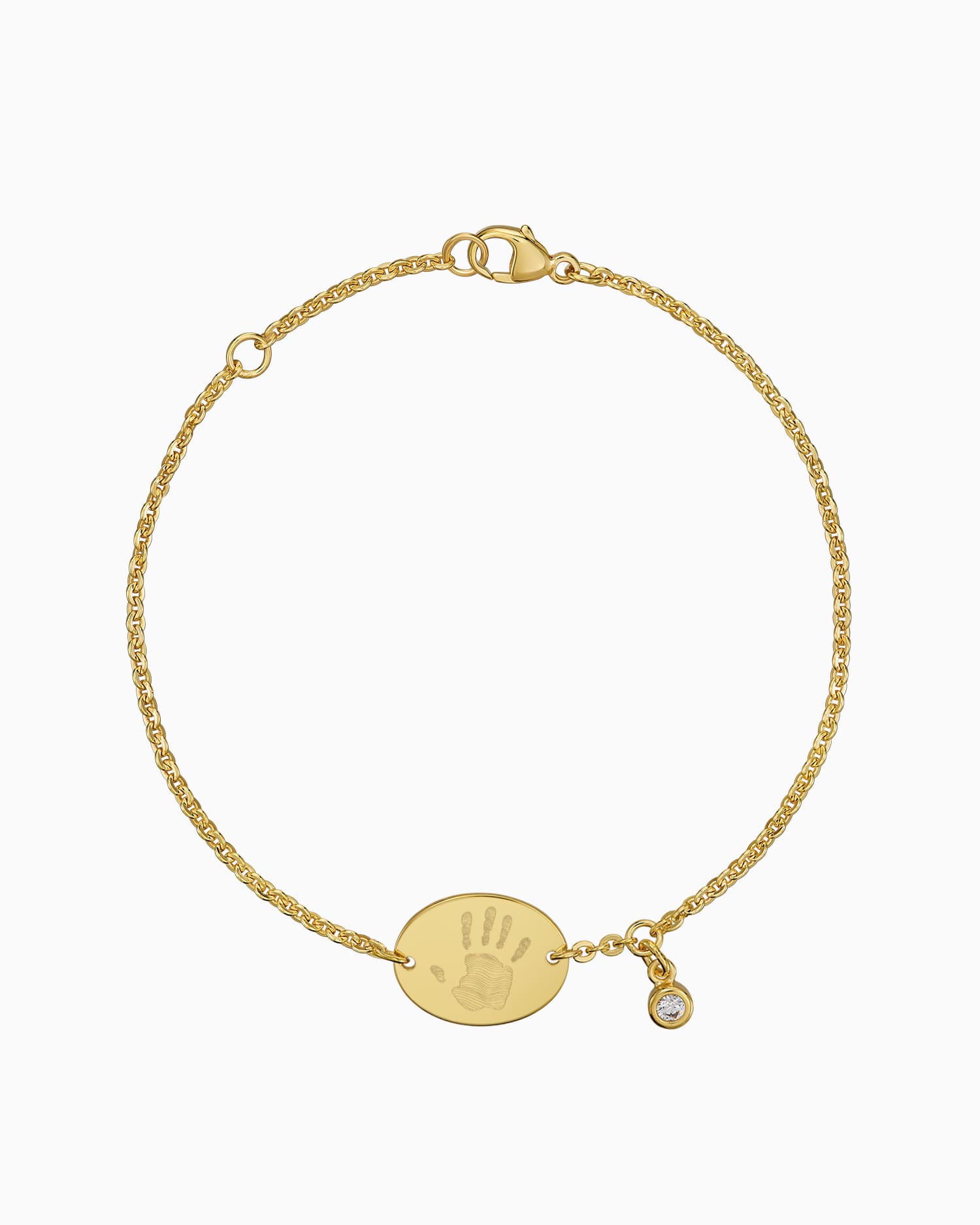 Handafdruk graveerarmband graveerplaatje ovale zirkonia