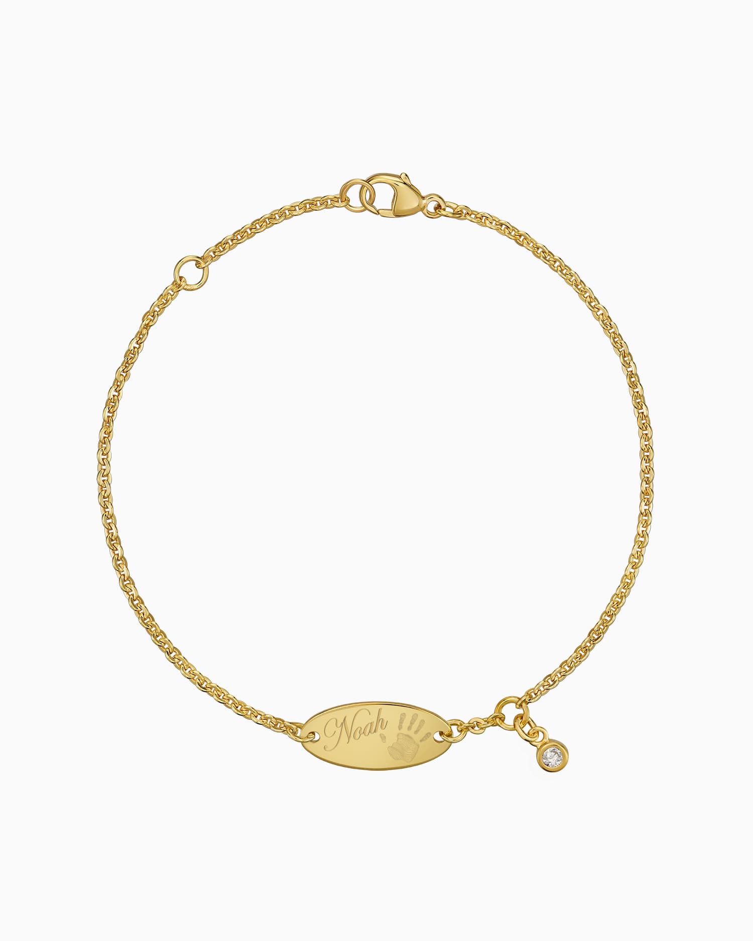 Handafdruk graveerarmband graveerplaatje ovale zirkonia