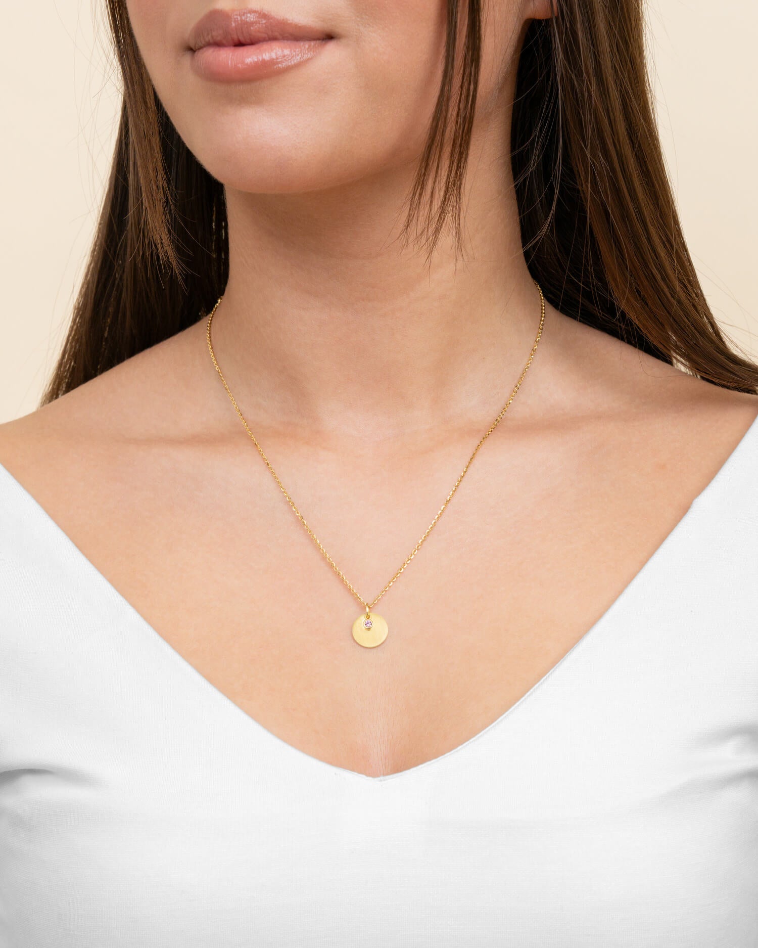 Graveerplaatjes hanger collier zirkonia roze 12mm