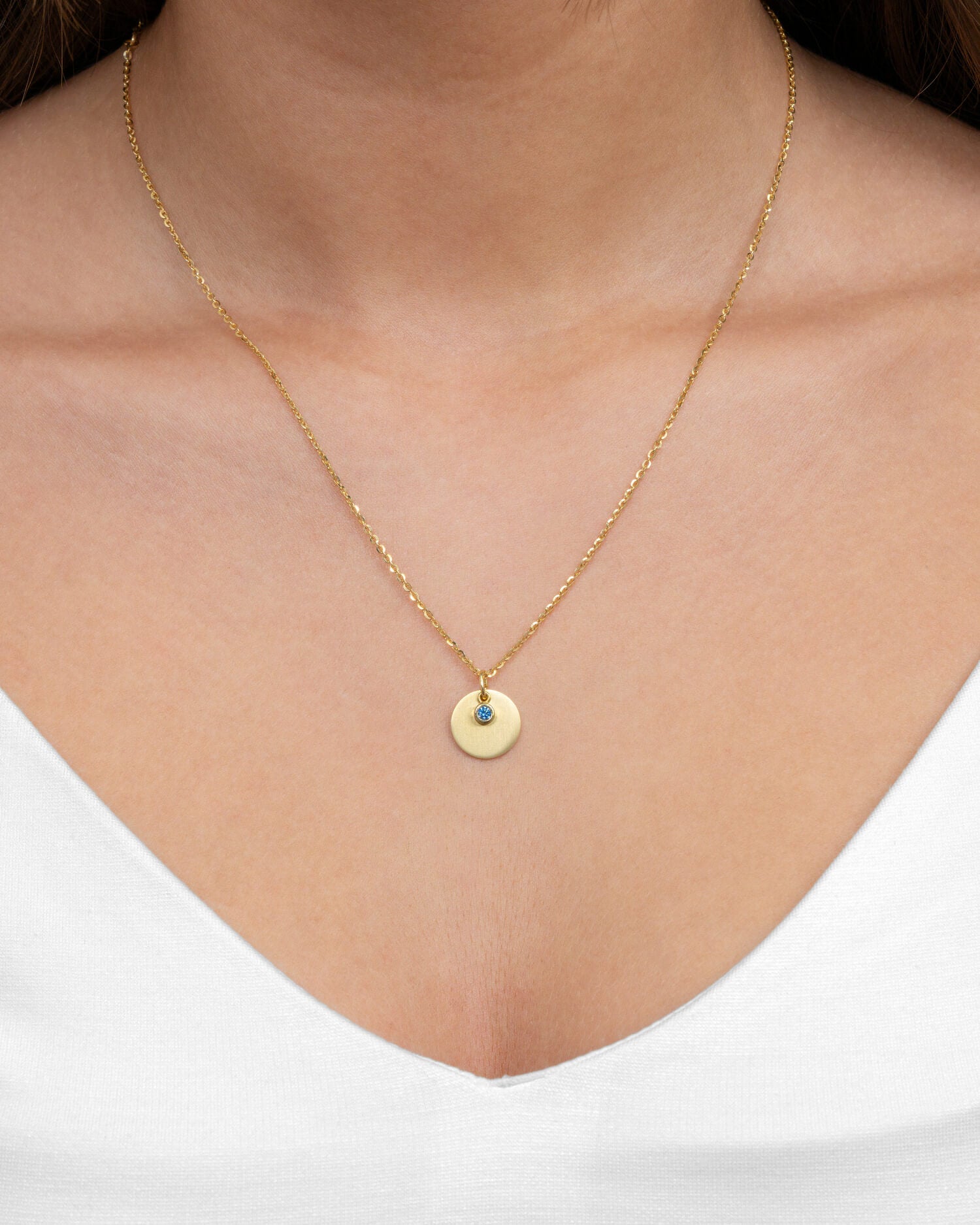 Graveerplaatjes hanger collier zirkonia blauw 12mm