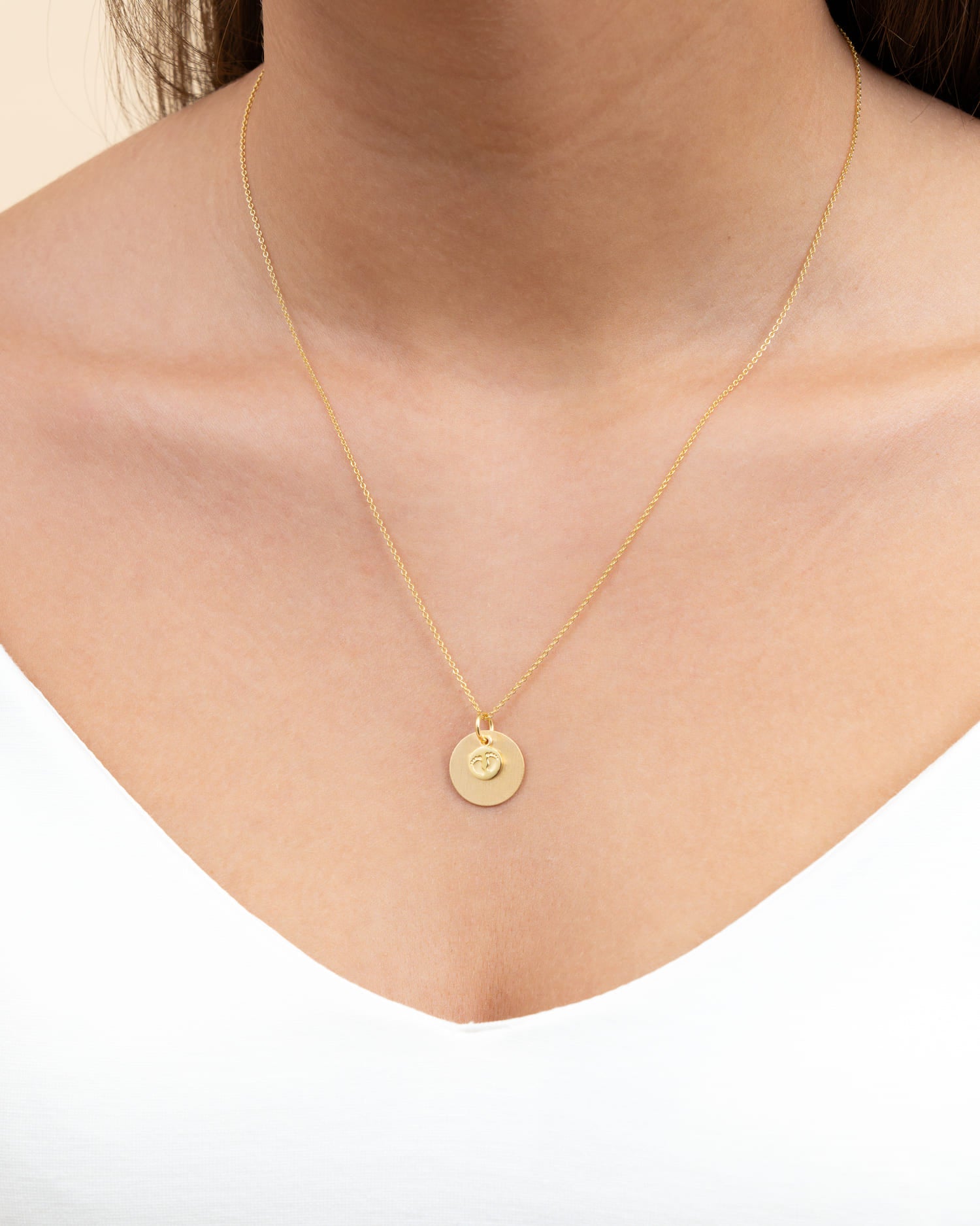 Graveerplaatjes hanger ketting baby voetjes 14mm