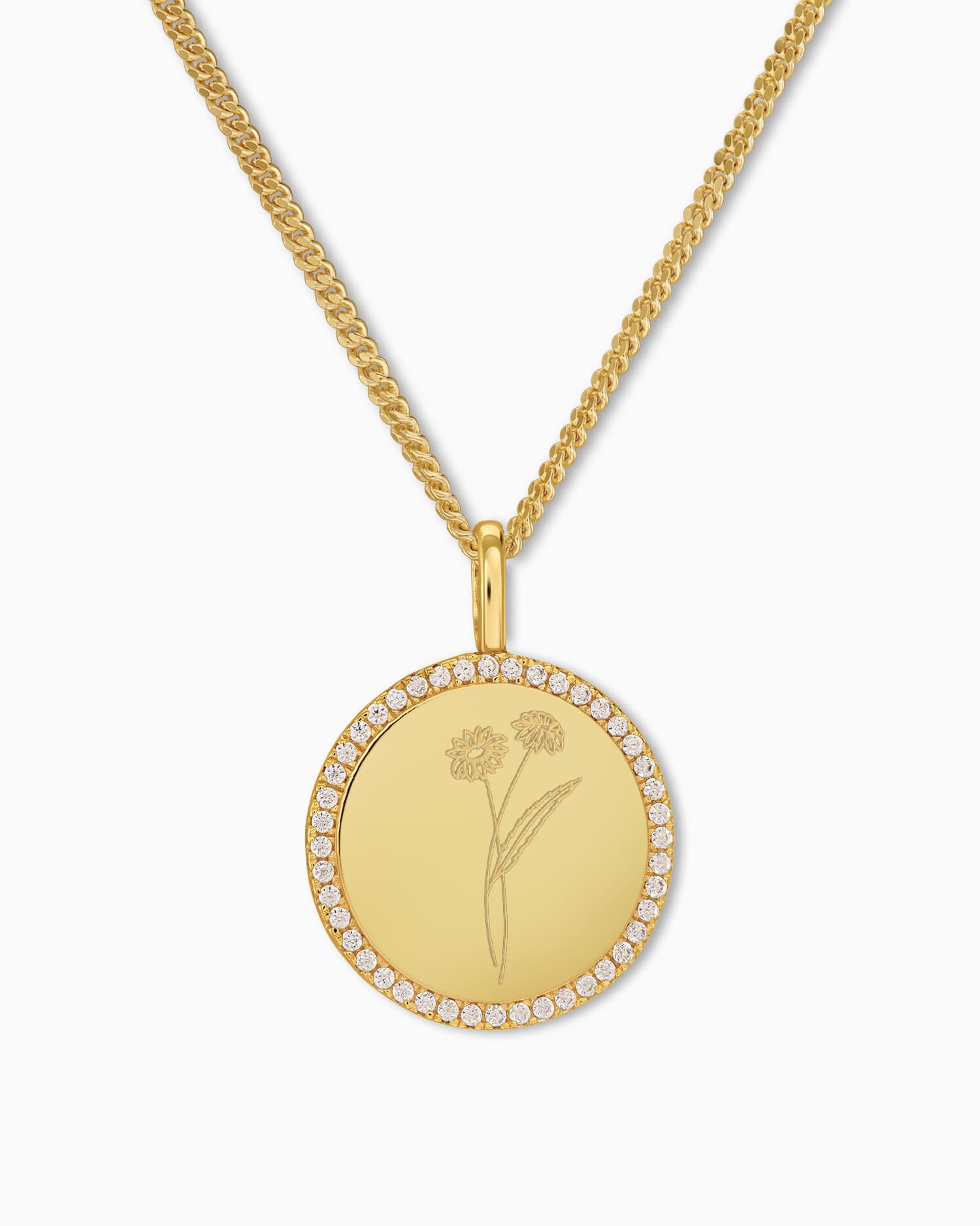 Geboorte bloem graveren platen ketting hanger ronde zirkonia 16mm