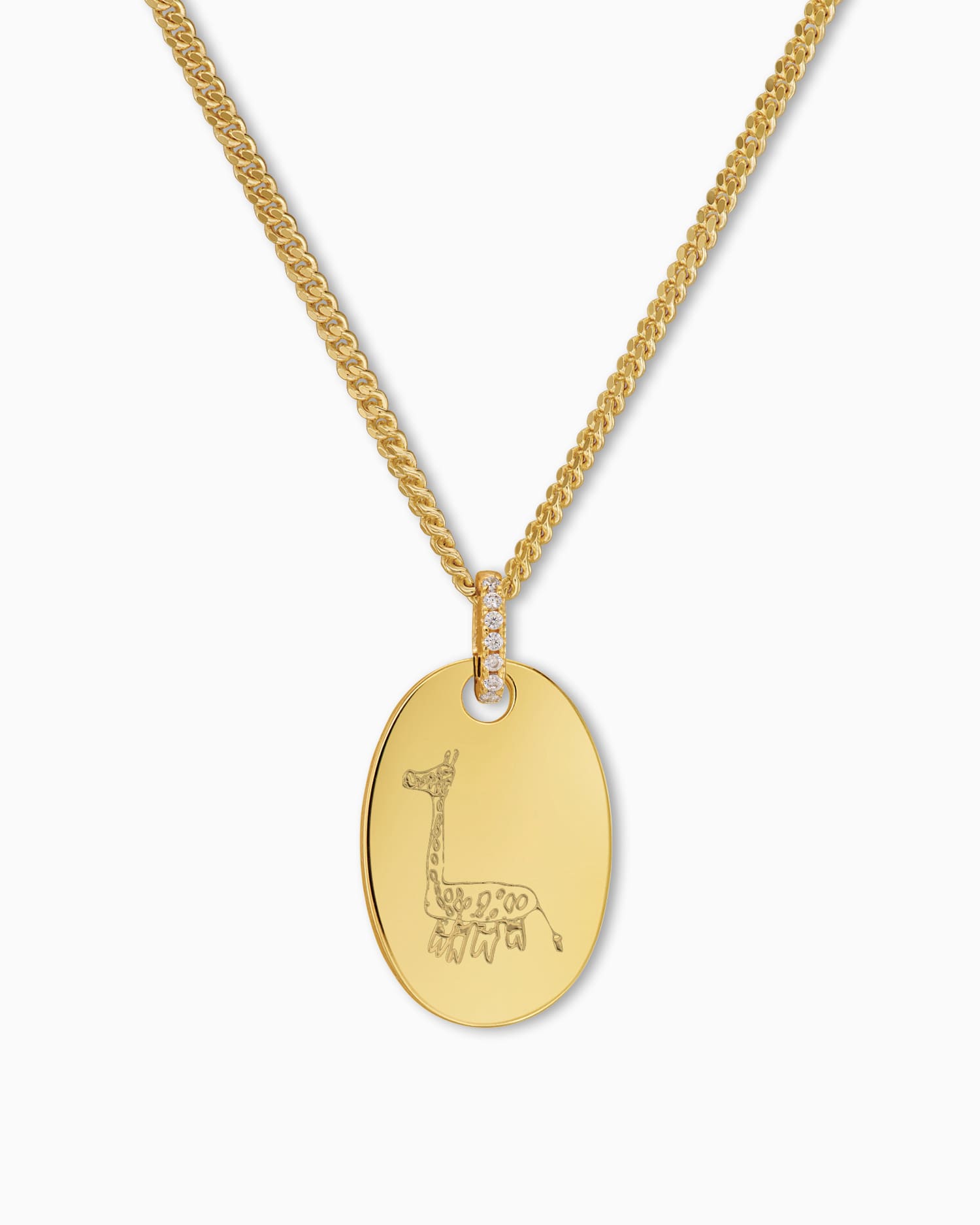 Eigen tekening graveerplaten halsketting hanger zirkonia ovaal